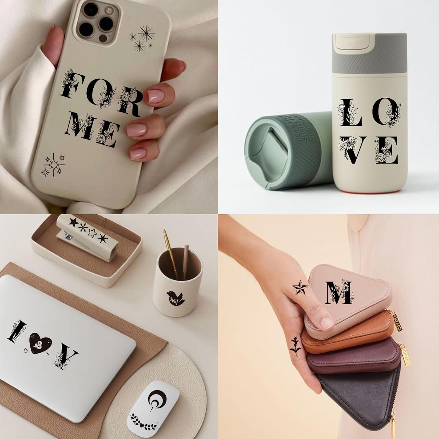 Tatuajes Temporales de Letras Casciybo - 12 Diseños Negros