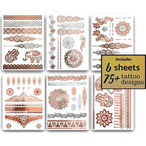 Tatuajes Temporales Henna Oro Rosa Terra - 75+ Diseños Impermeables