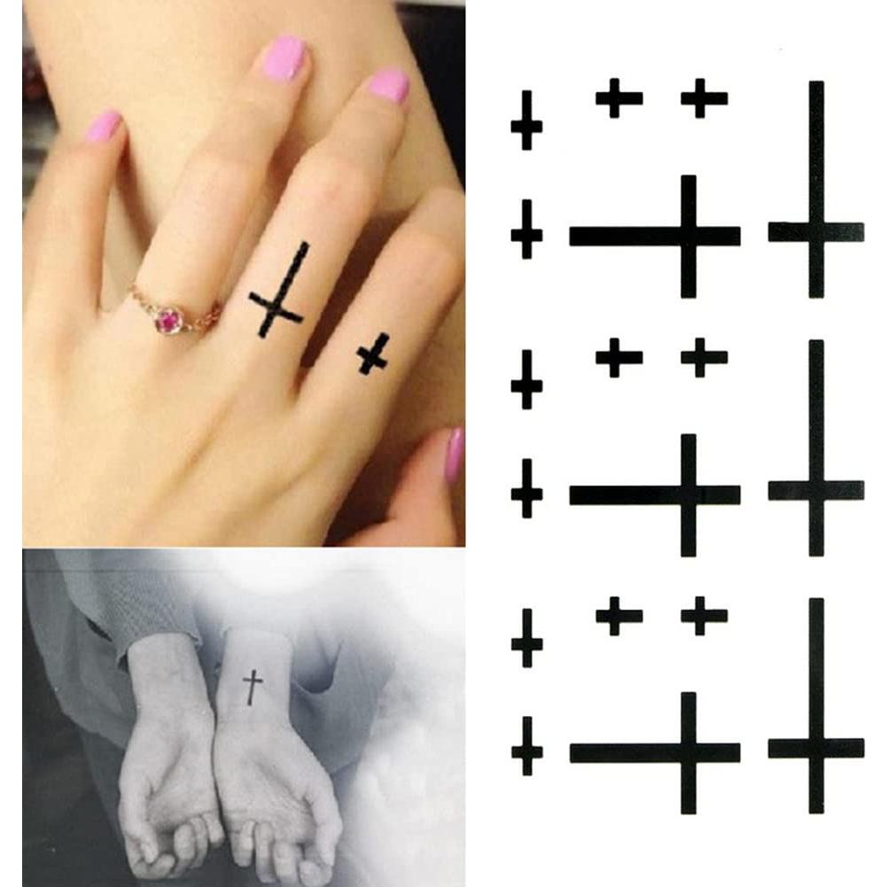 Tatuaje Temporal Cruz Dedo Oottati - Juego de 2, 10.5x6 cm