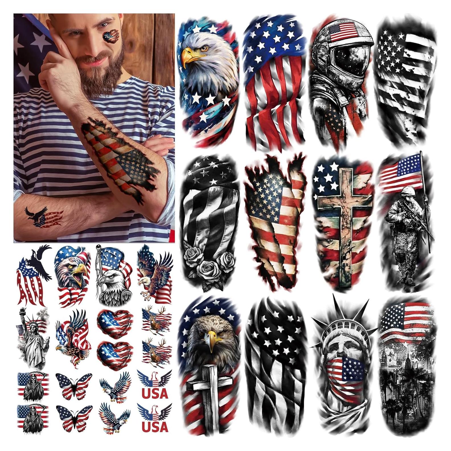 77 Hojas Tatuajes Temporales Patrióticos Atydkug - Día de la Independencia