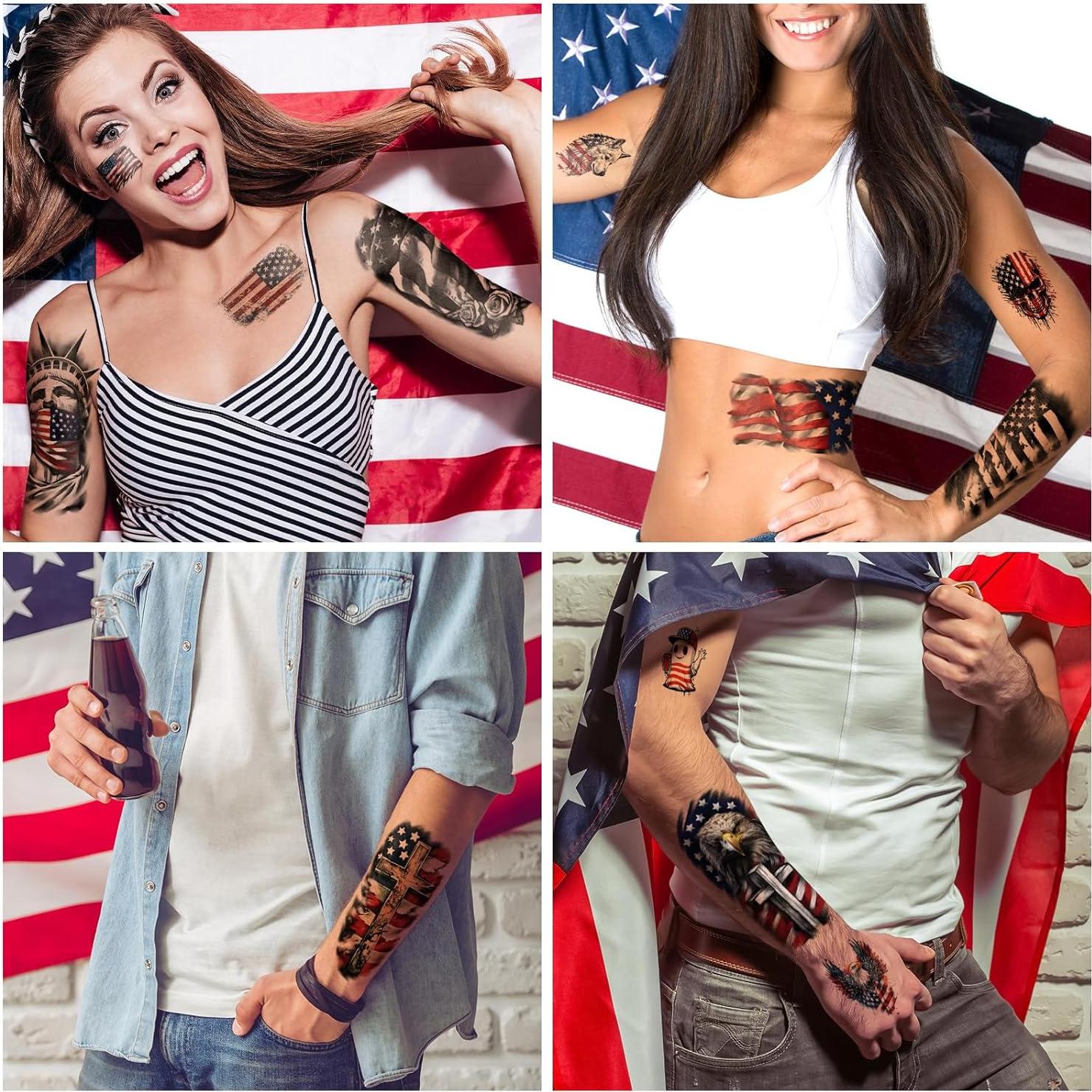 77 Hojas Tatuajes Temporales Patrióticos Atydkug - Día de la Independencia