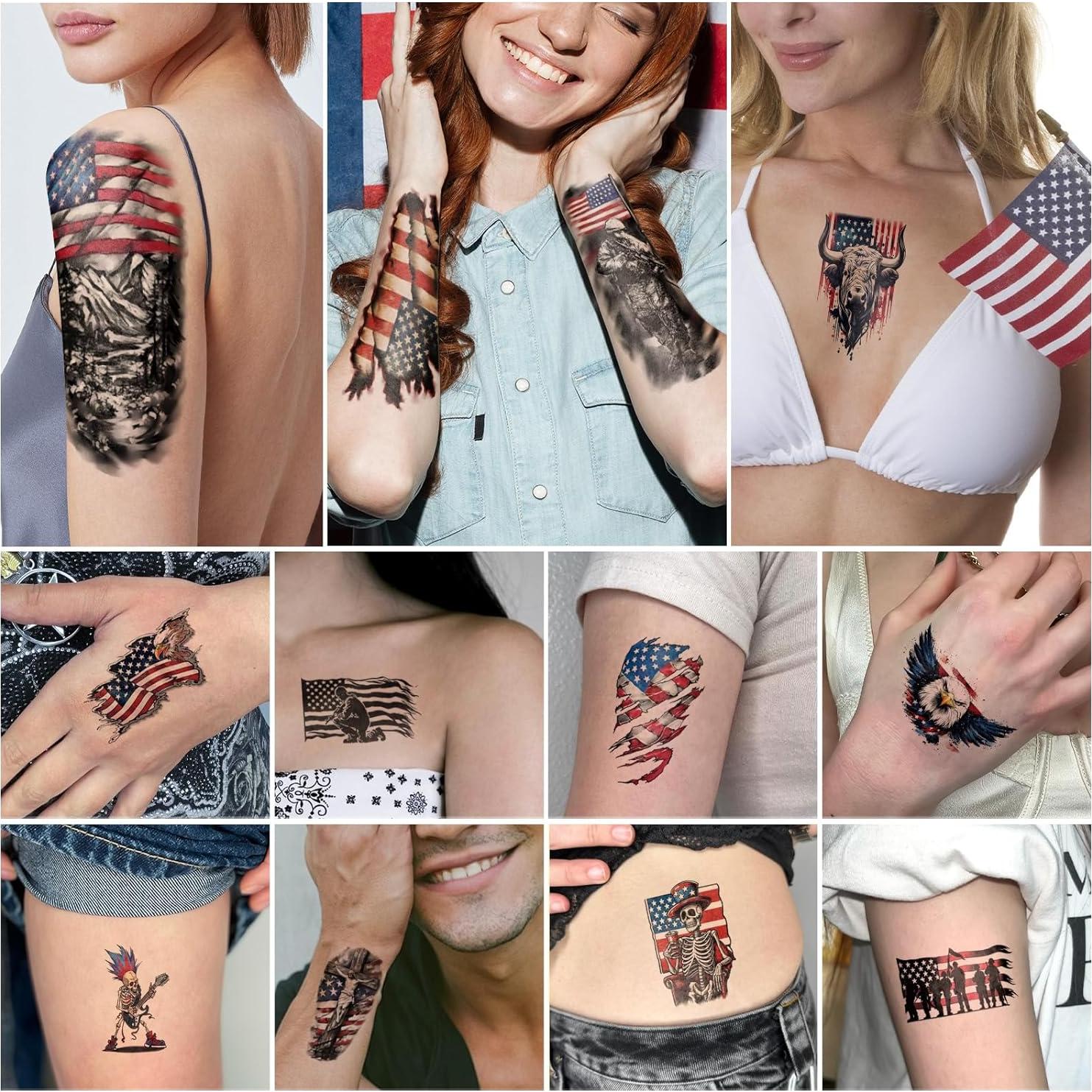 77 Hojas Tatuajes Temporales Patrióticos Atydkug - Día de la Independencia