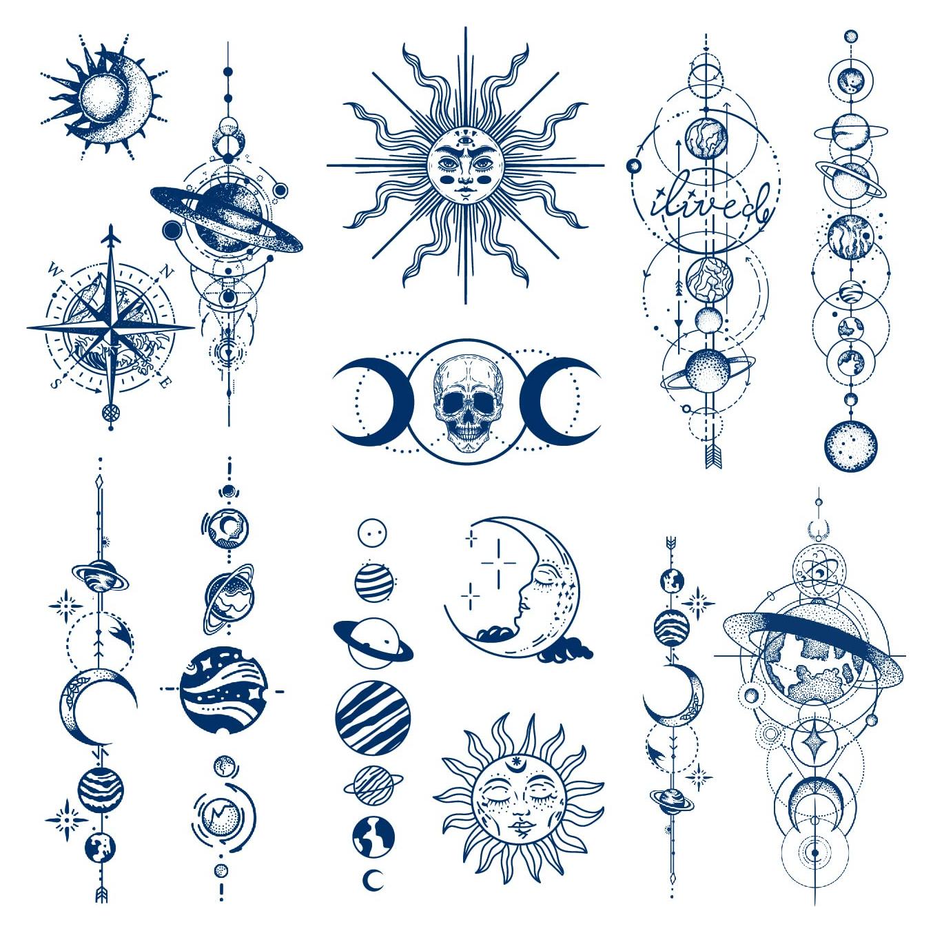 Tatuajes Temporales Semipermanentes PADOUN Espaciales 6 Hojas