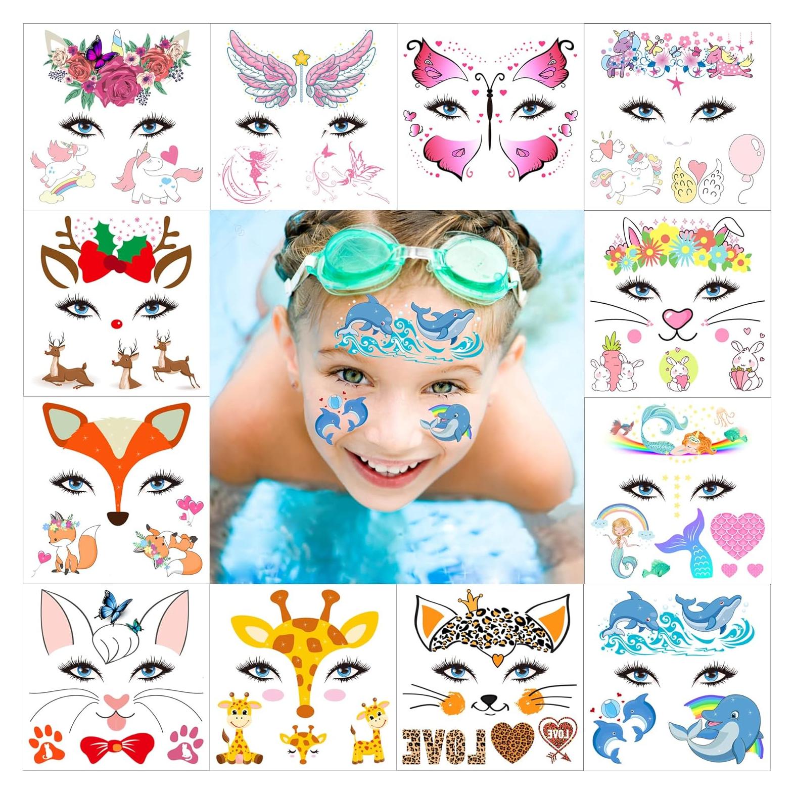 Tatuajes Temporales Faciales SuyuanArt - 12 Diseños Animales