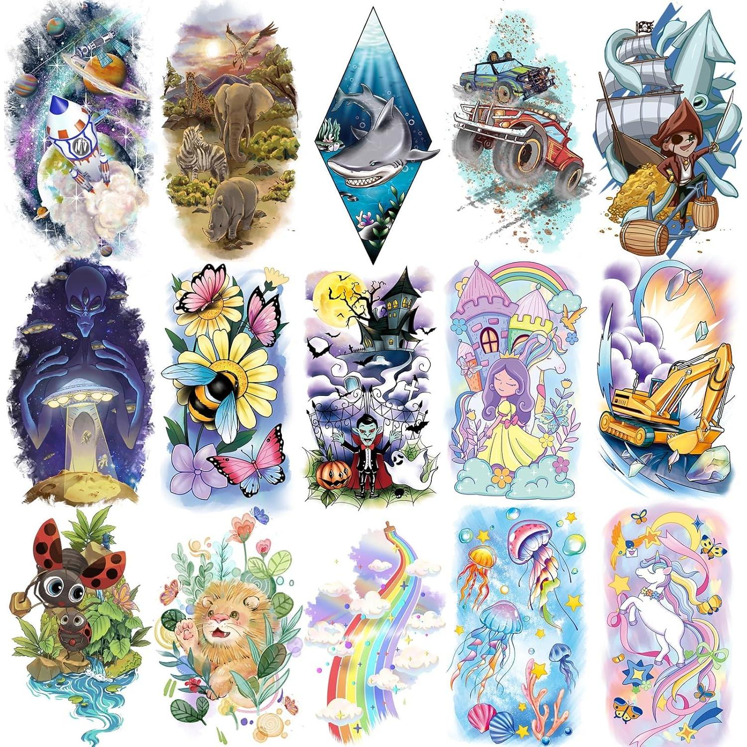 Mangas de Tatuaje Temporales EMOME para Niños - 66 Hojas