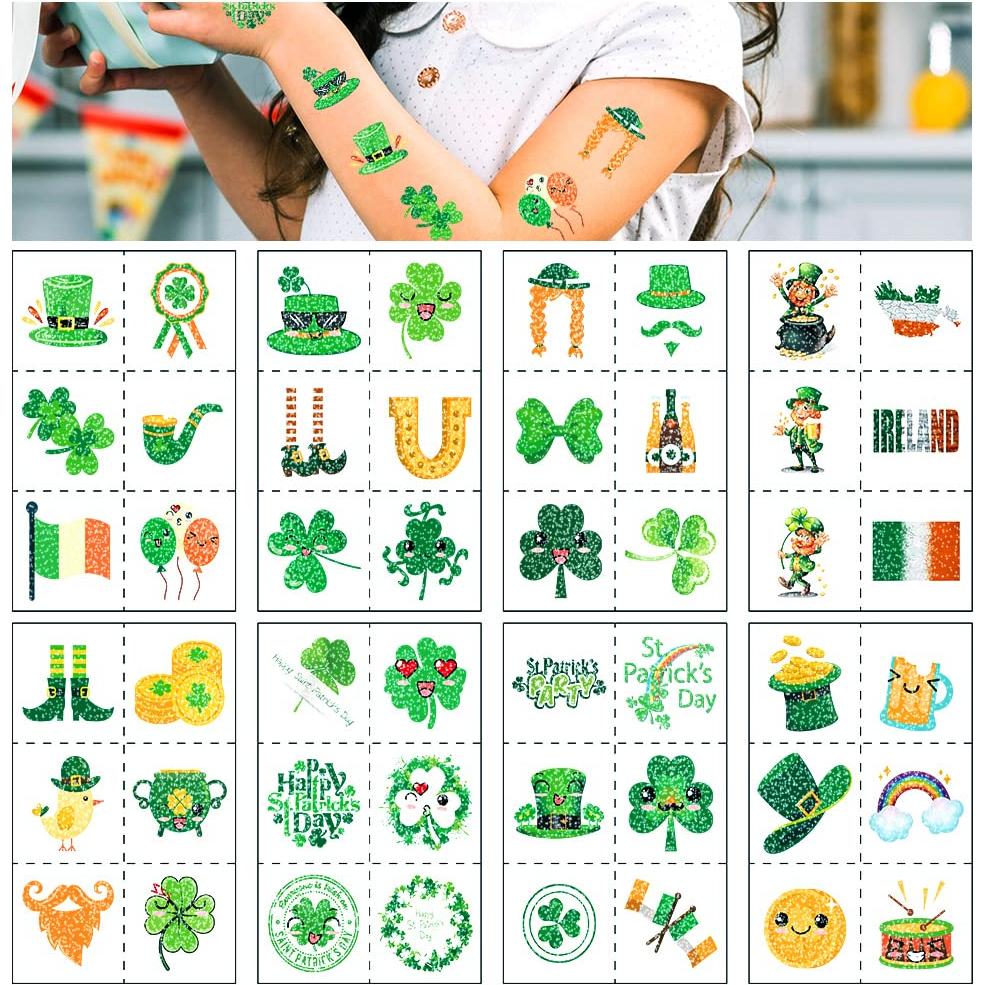 Tatuajes Temporales Brillantes San Patricio 48pcs AWINMAY