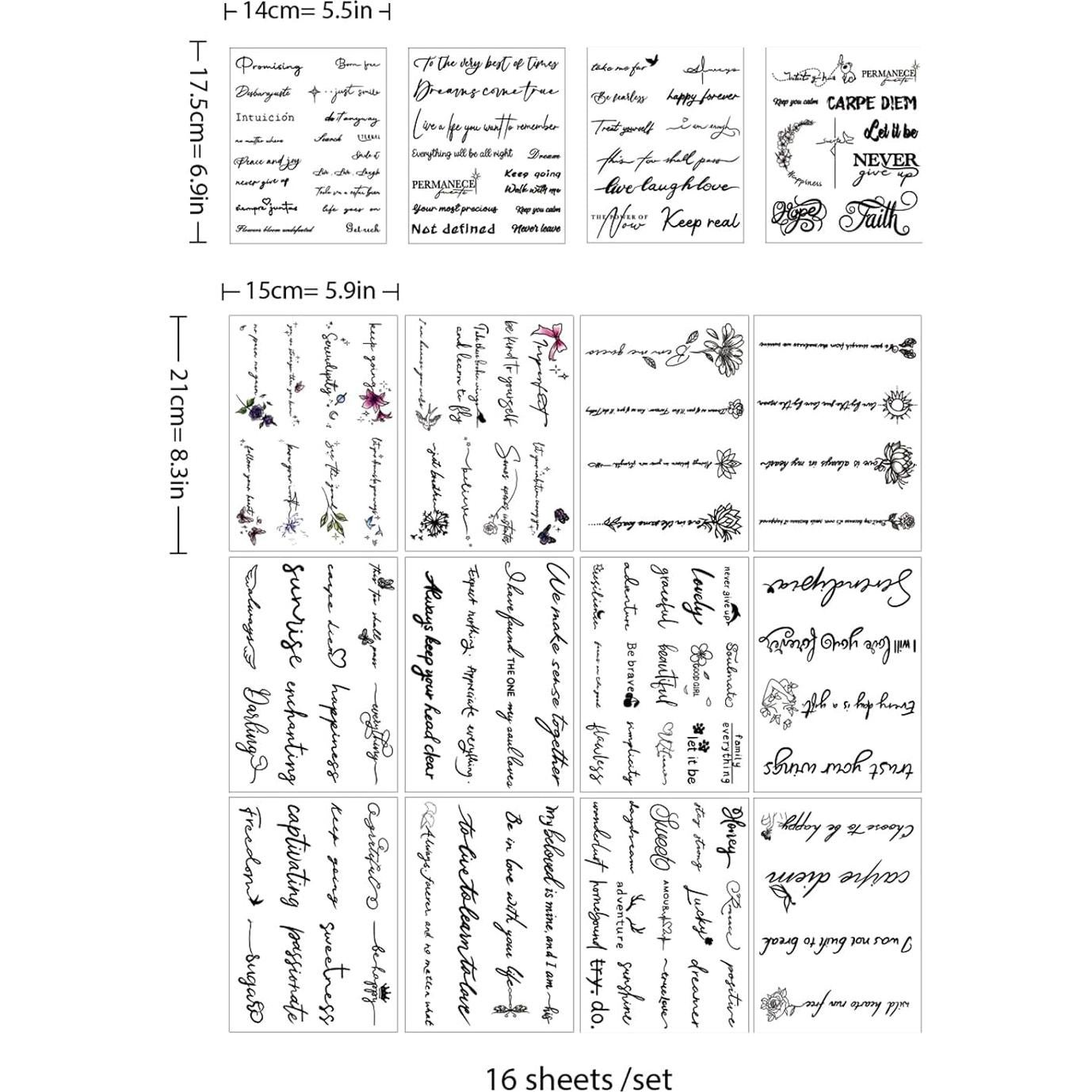 Tatuajes Temporales FUNTATTOO 12 Hojas Citas Inspiradoras