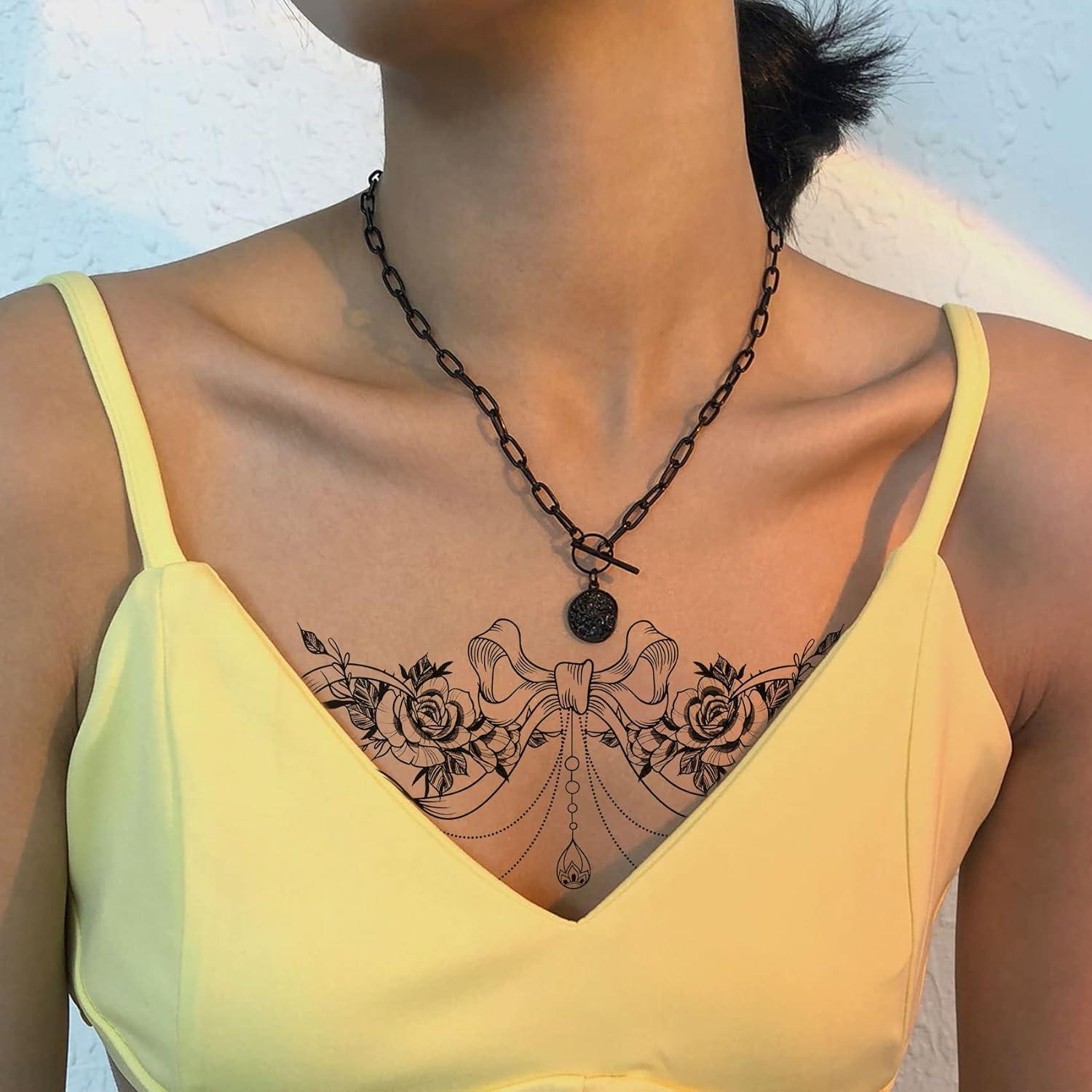 PAGOW 6 Tatuajes Temporales Rosa con Moño Floral a Prueba de Agua