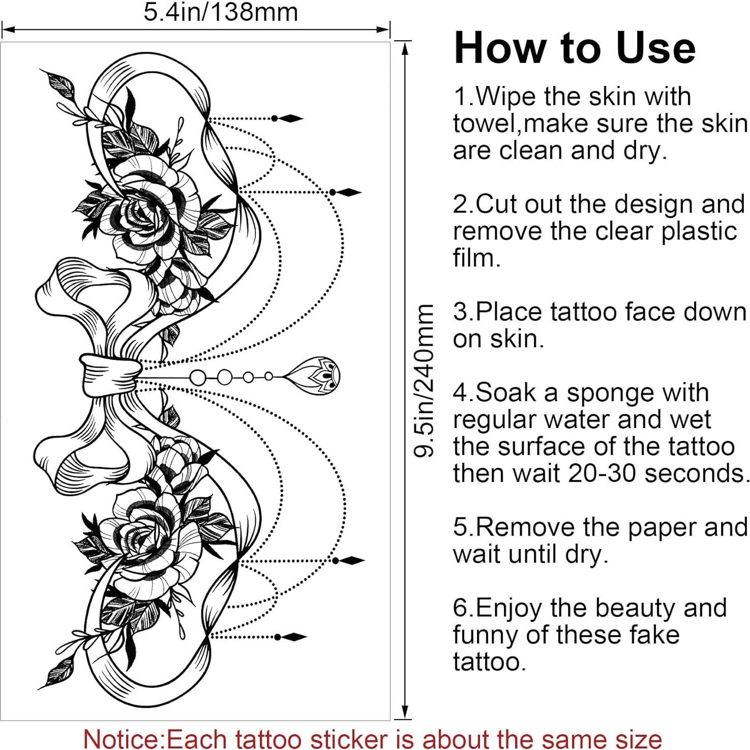 PAGOW 6 Tatuajes Temporales Rosa con Moño Floral a Prueba de Agua