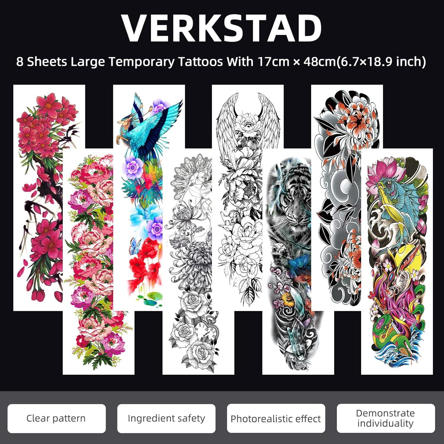 8 Hojas Tatuajes Temporales Impermeables VERKSTAD para Brazo
