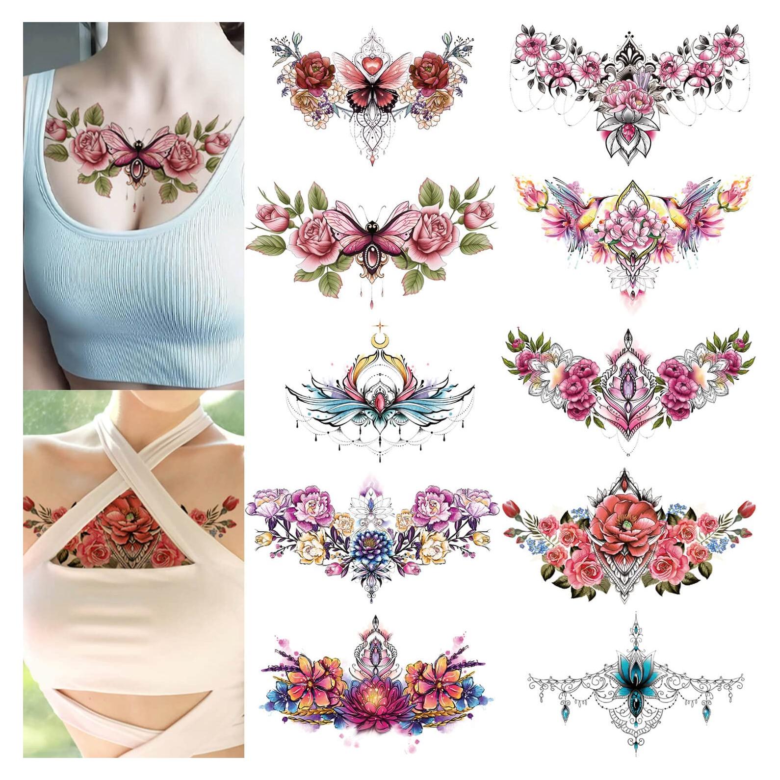 Tatuajes Temporales Florales Glaryyears - Paquete de 10 Hojas