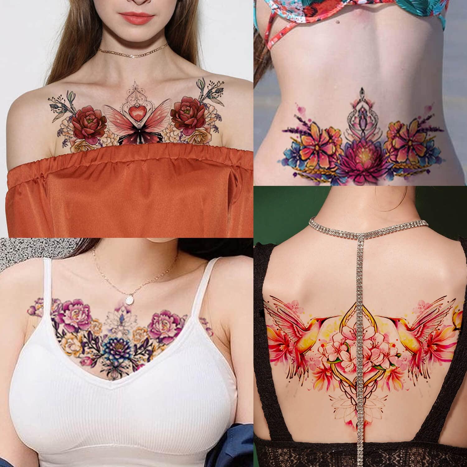 Tatuajes Temporales Florales Glaryyears - Paquete de 10 Hojas