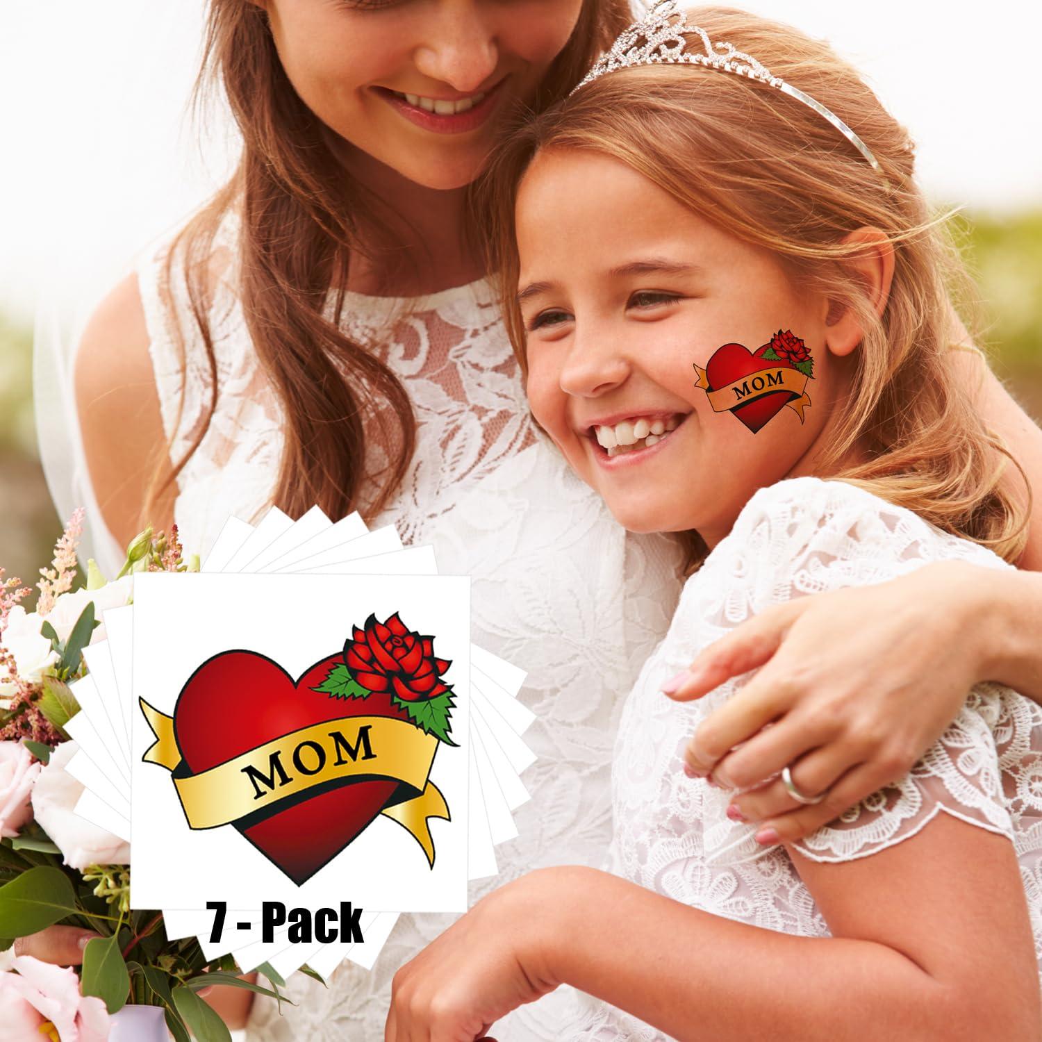 Tatuajes Temporales Corazón Mamá KOTBS - 7 Hojas 9.4 cm