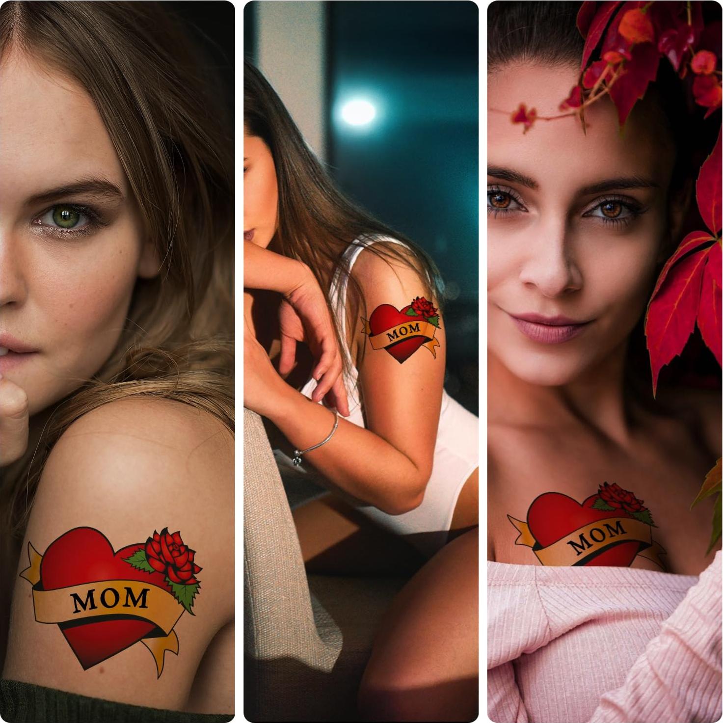 Tatuajes Temporales Corazón Mamá KOTBS - 7 Hojas 9.4 cm