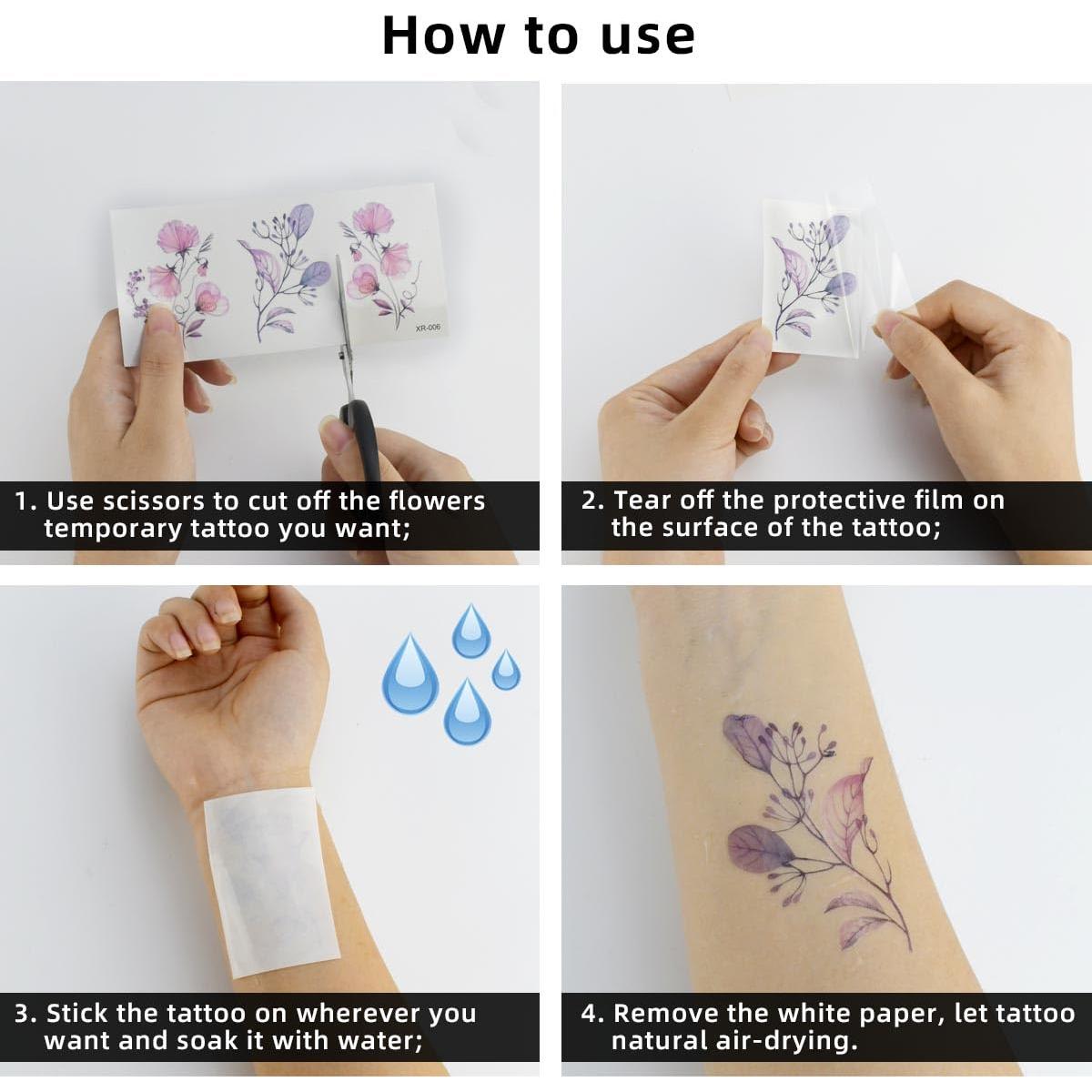 20 Hojas Tatuajes Temporales de Flores Acuarela Yuntop