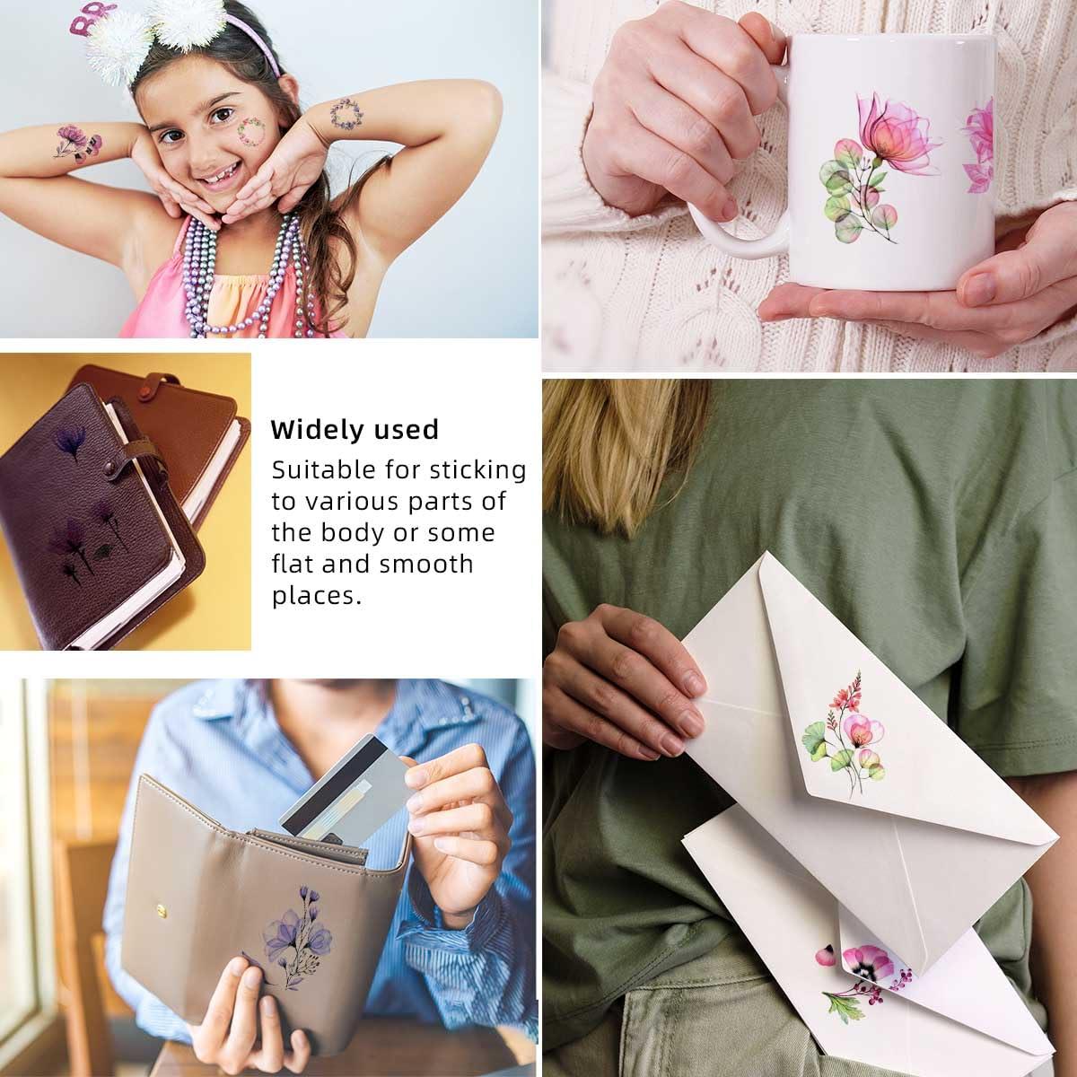 20 Hojas Tatuajes Temporales de Flores Acuarela Yuntop