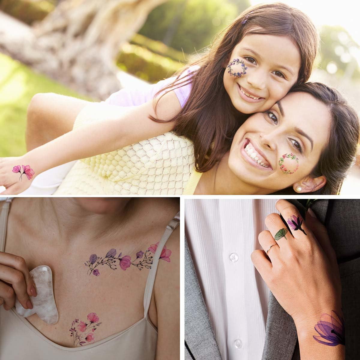 20 Hojas Tatuajes Temporales de Flores Acuarela Yuntop