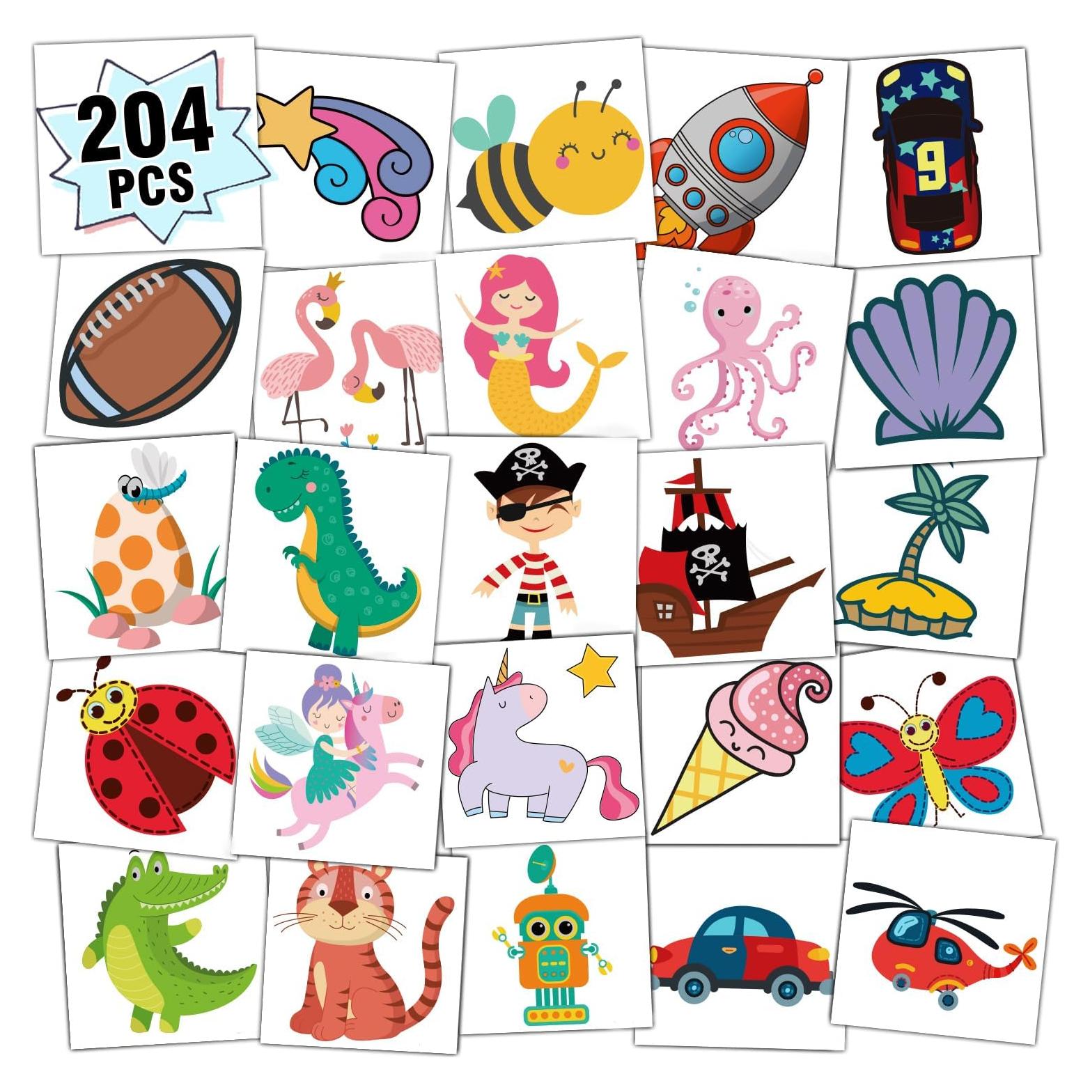 Tatuajes Temporales Partywind para Niños - 204 Stickers Falsos