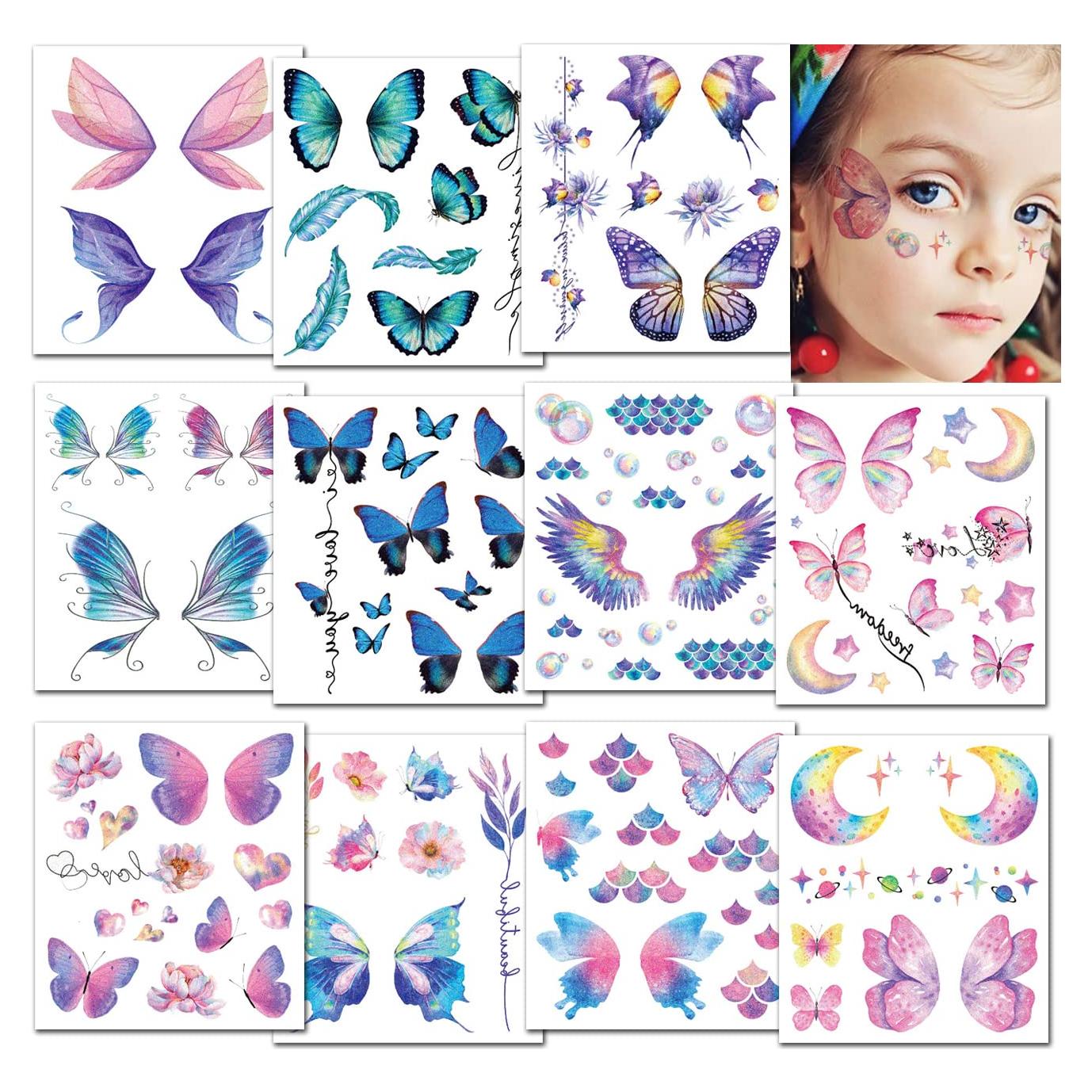 Tatuajes Temporales de Mariposa CHARLENT - 12 Hojas para Niñas