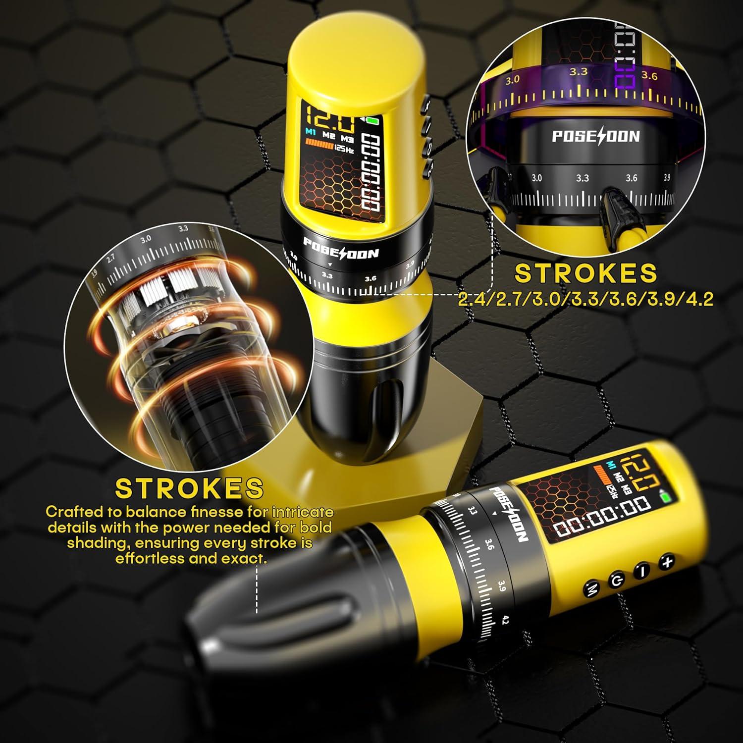 Kit de Tatuaje Inalámbrico Poseidon con 20 Agujas y 11 Tintas