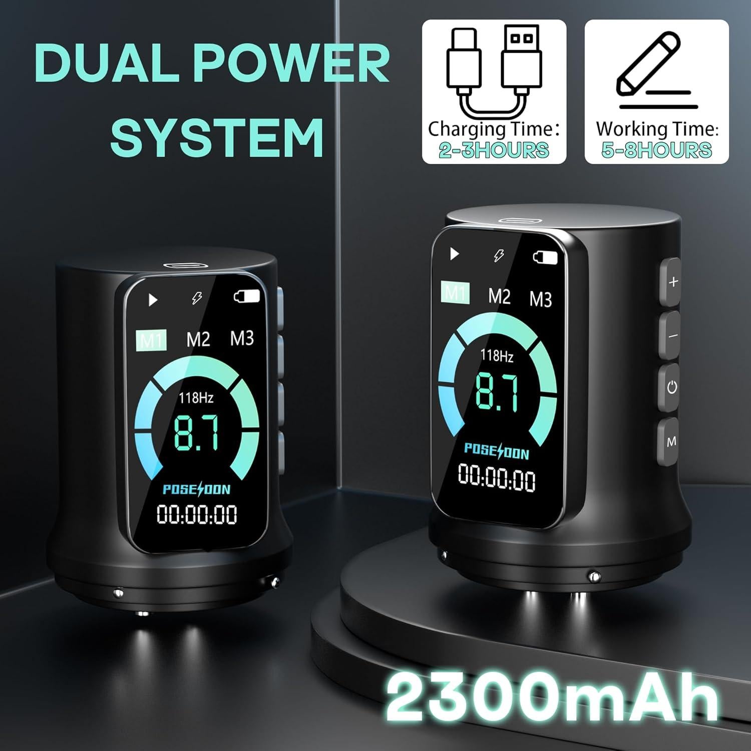 Kit de Tatuaje Inalámbrico Poseidon con 20 Agujas y 2 Baterías