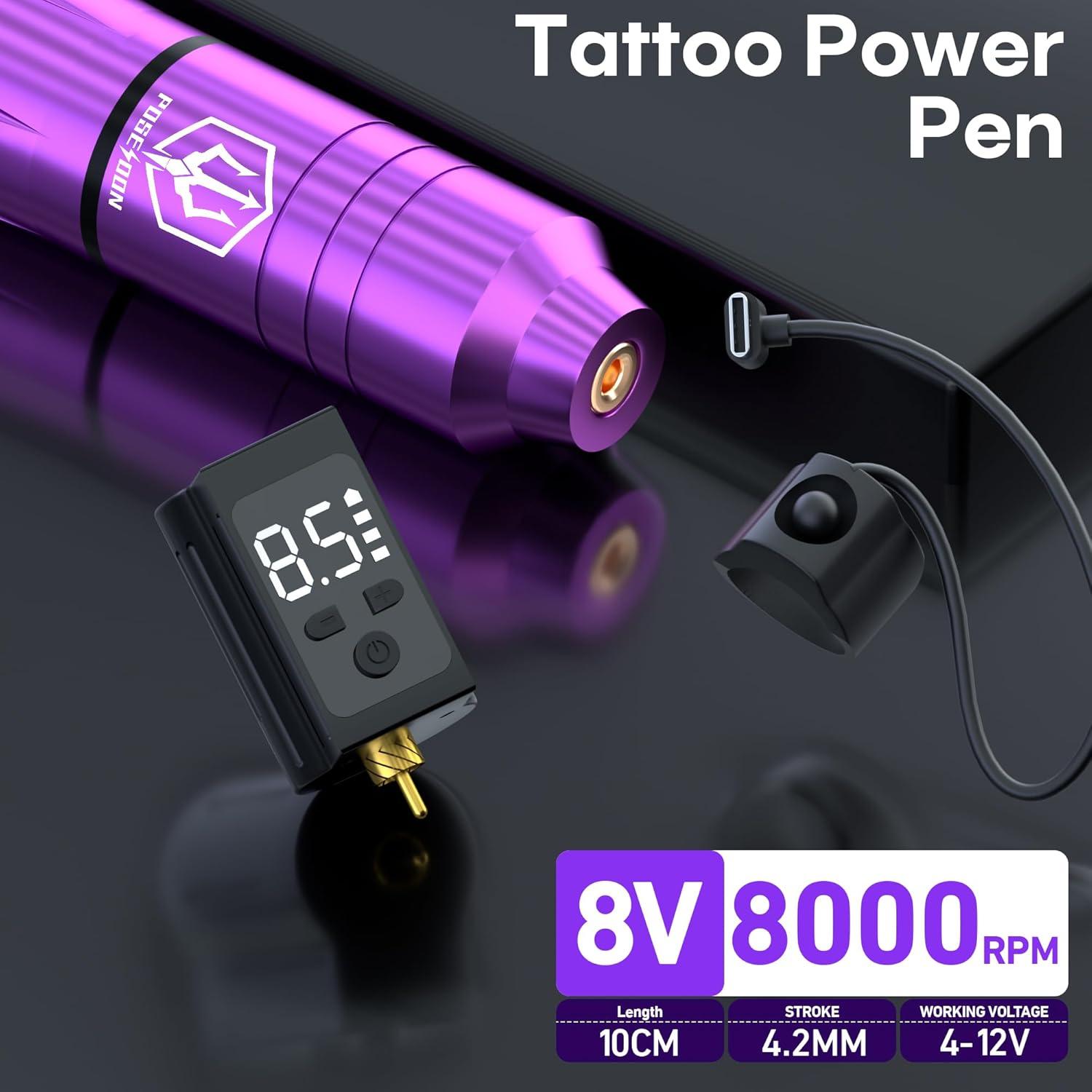 Kit de Máquina de Tatuaje Inalámbrica POSEIDON TK201 con 20 Agujas