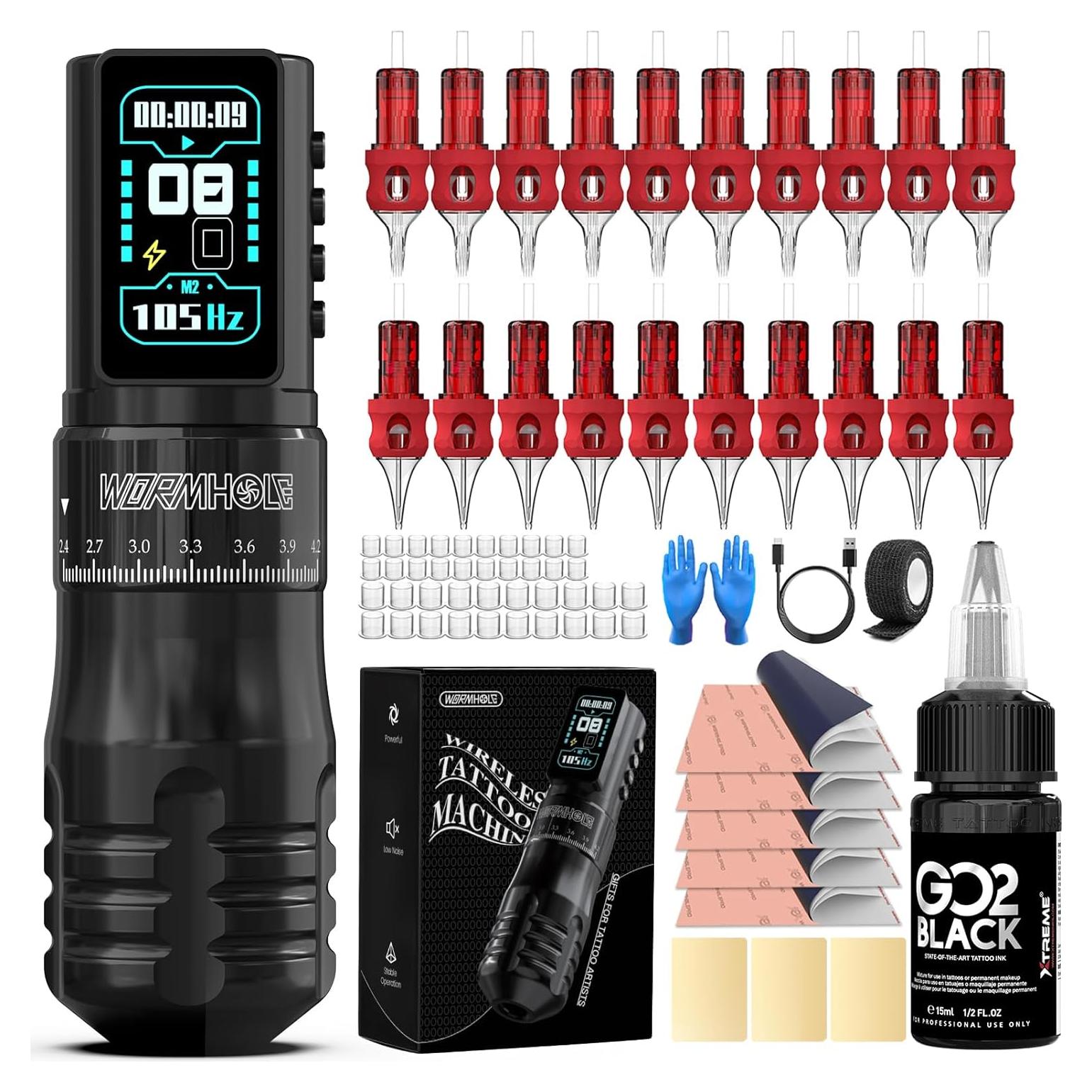Kit de Máquina de Tatuaje Wormhole Inalámbrica 2300mAh - Negro
