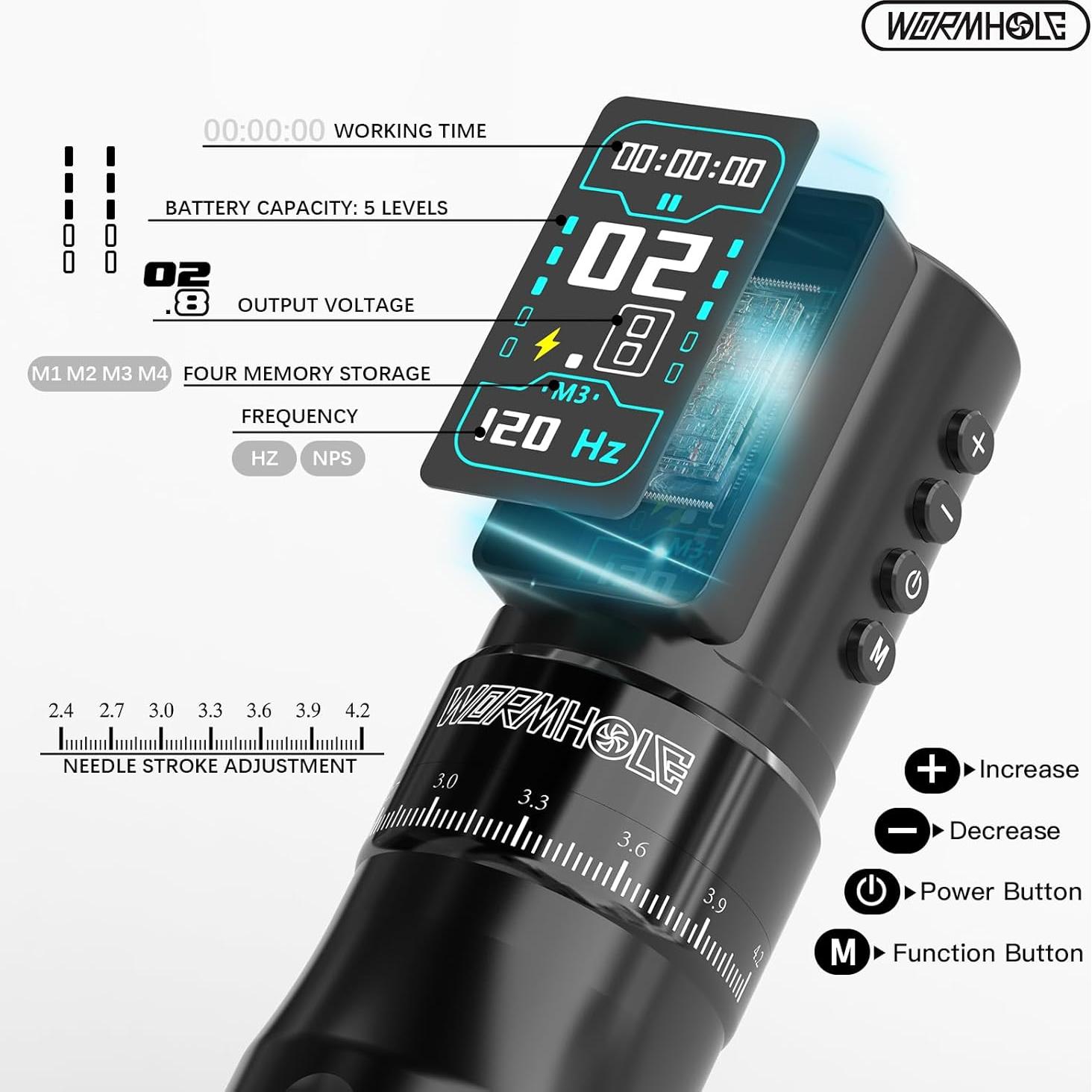 Kit de Máquina de Tatuaje Wormhole Inalámbrica 2300mAh - Negro