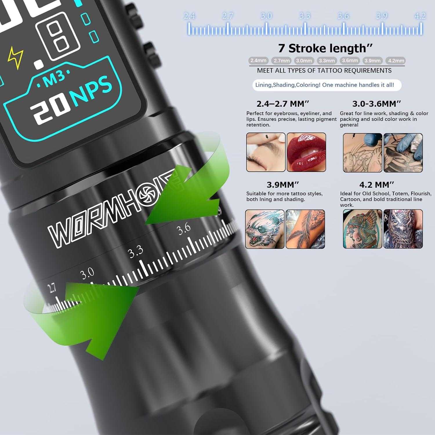 Kit de Máquina de Tatuaje Wormhole Inalámbrica 2300mAh - Negro