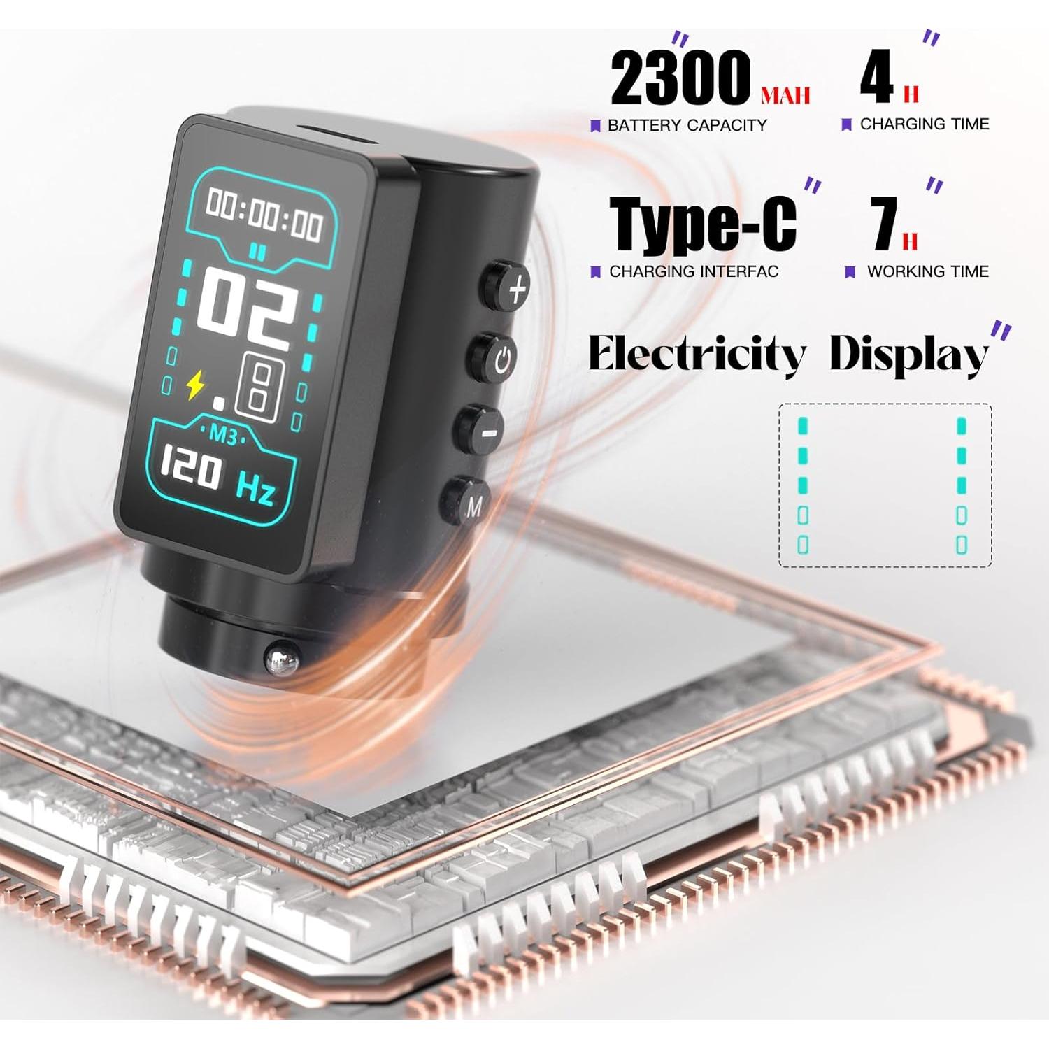 Kit de Máquina de Tatuaje Wormhole Inalámbrica 2300mAh - Negro