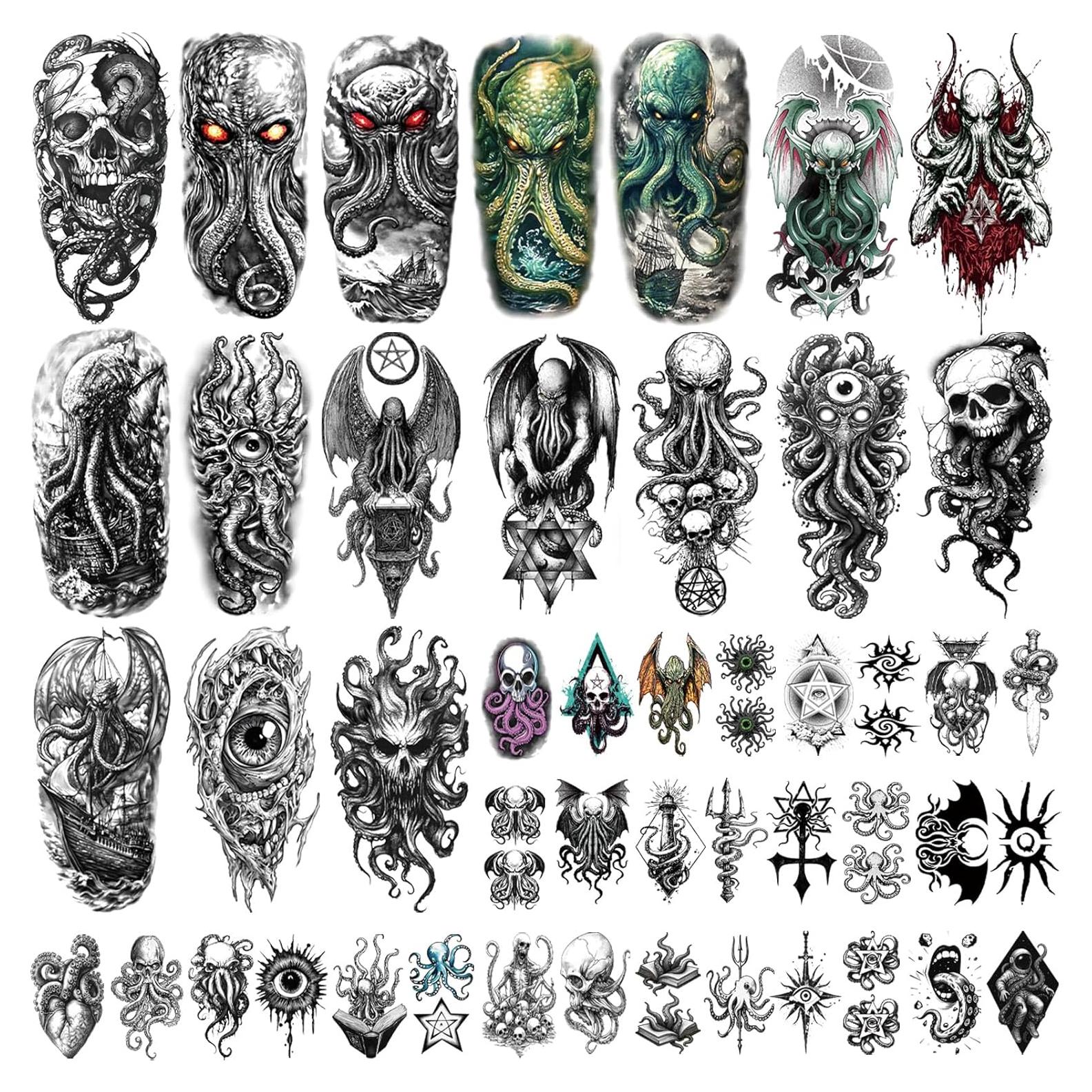 Tatuajes Temporales Yazhiji 47 Hojas Cthulhu y Animales