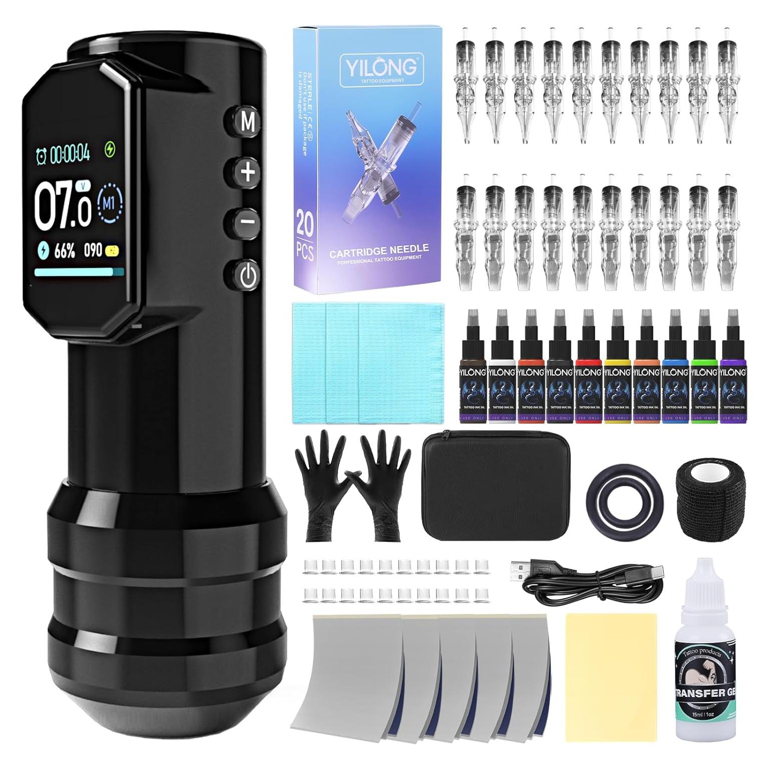 Kit de Tatuaje Inalámbrico YILONG con Pluma y Batería 1500mAh