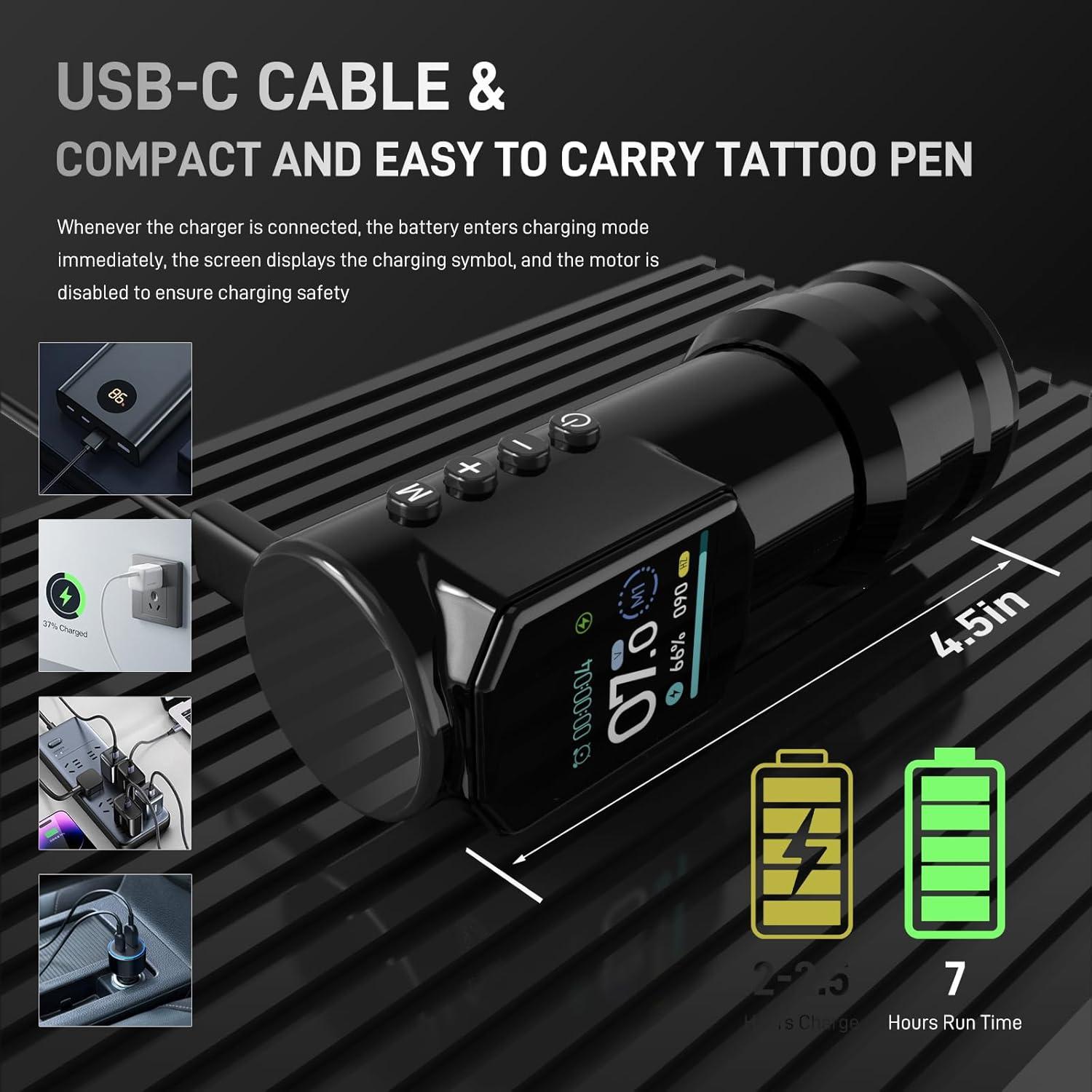 Kit de Tatuaje Inalámbrico YILONG con Pluma y Batería 1500mAh