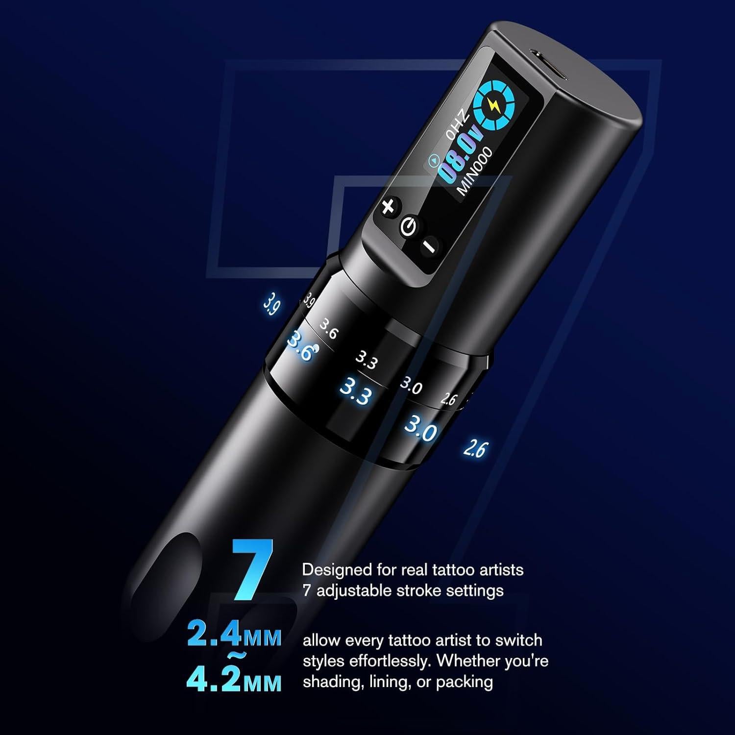 Máquina de Tatuaje Inalámbrica INKin 1600mAh Ajustable 2.2-4.2mm