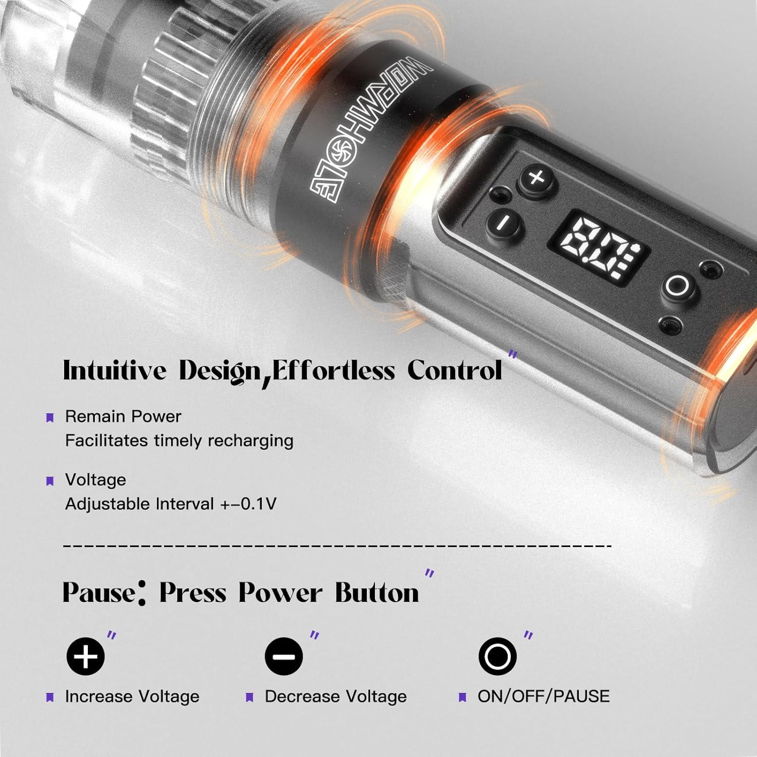 Kit de Tatuaje Inalámbrico Wormhole 73 Piezas con Batería 1300mAh