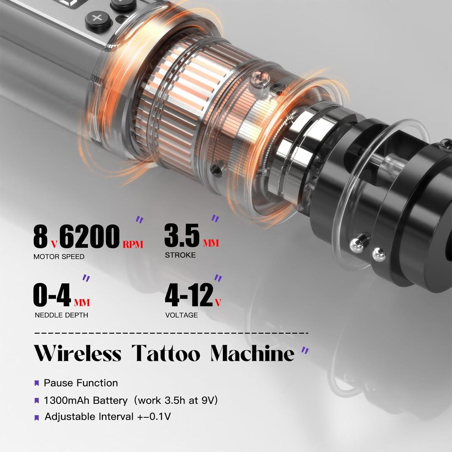 Kit de Tatuaje Inalámbrico Wormhole 73 Piezas con Batería 1300mAh