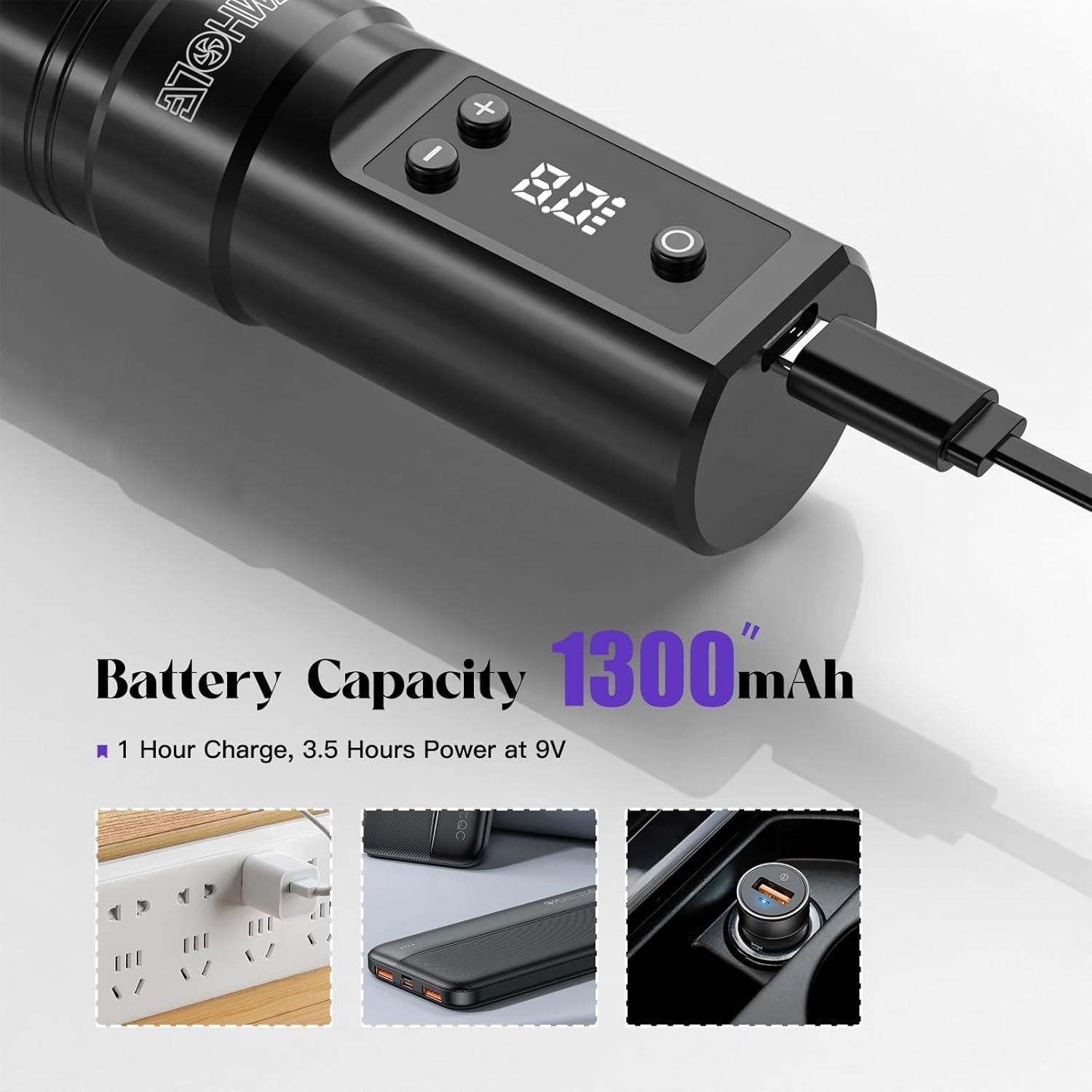 Kit de Tatuaje Inalámbrico Wormhole 73 Piezas con Batería 1300mAh