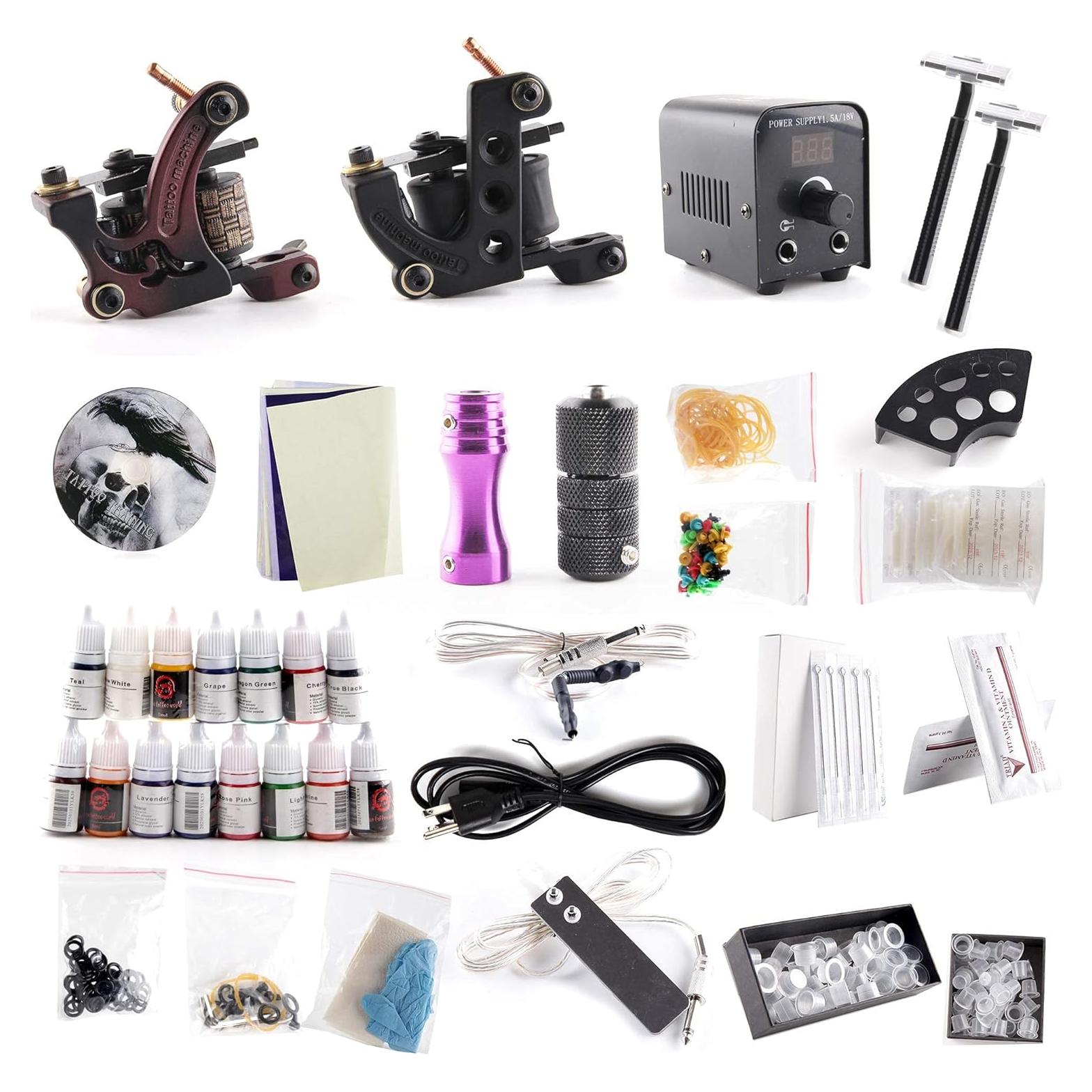 Kit de Tatuaje Profesional OTW-KTB215A - 2 Máquinas, 15 Tintas 5ml