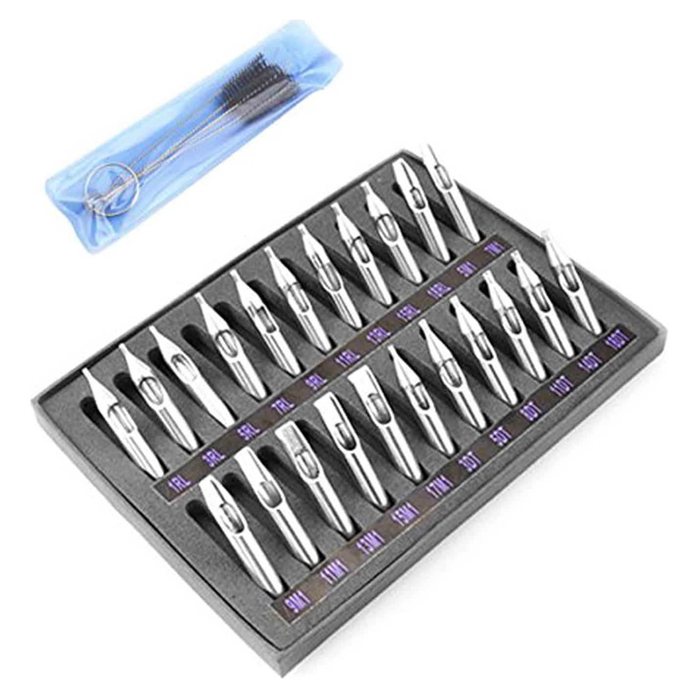 Kit de Puntas de Tatuaje 22 Pcs Acero Inoxidable 304 con Cepillo