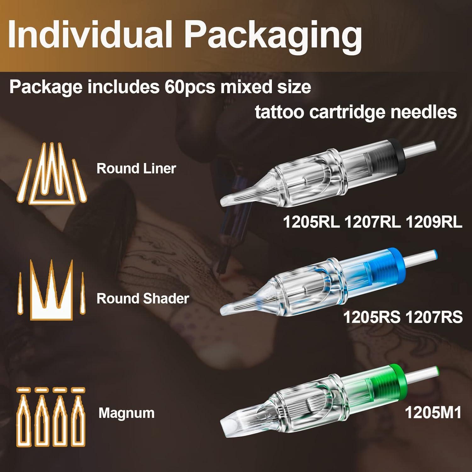 Cartuchos de Agujas de Tatuaje TONBAO 60pcs Variados 0.35mm