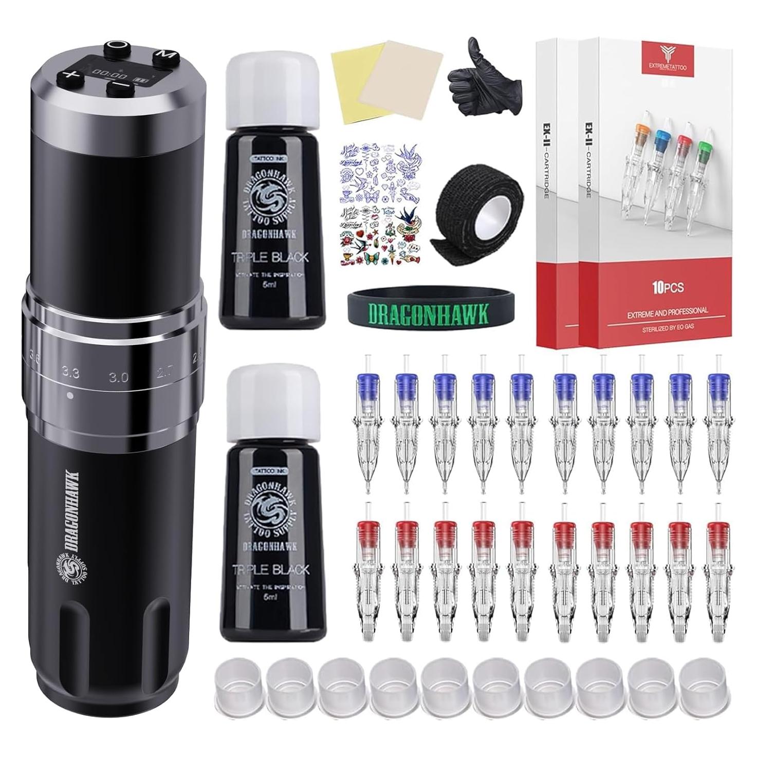 Kit de Tatuaje Inalámbrico Dragonhawk - Máquina Rotativa Profesional