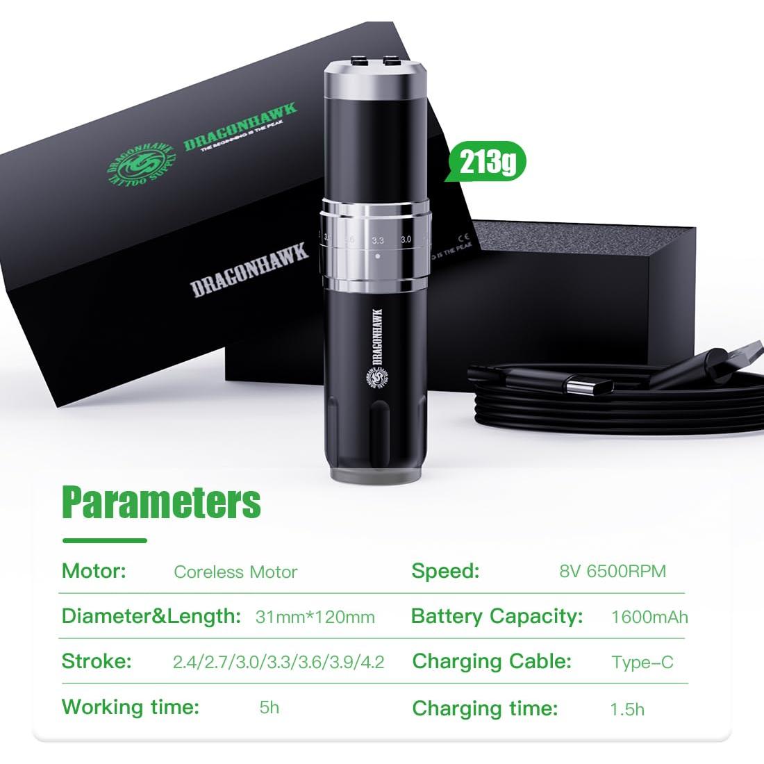 Kit de Tatuaje Inalámbrico Dragonhawk - Máquina Rotativa Profesional