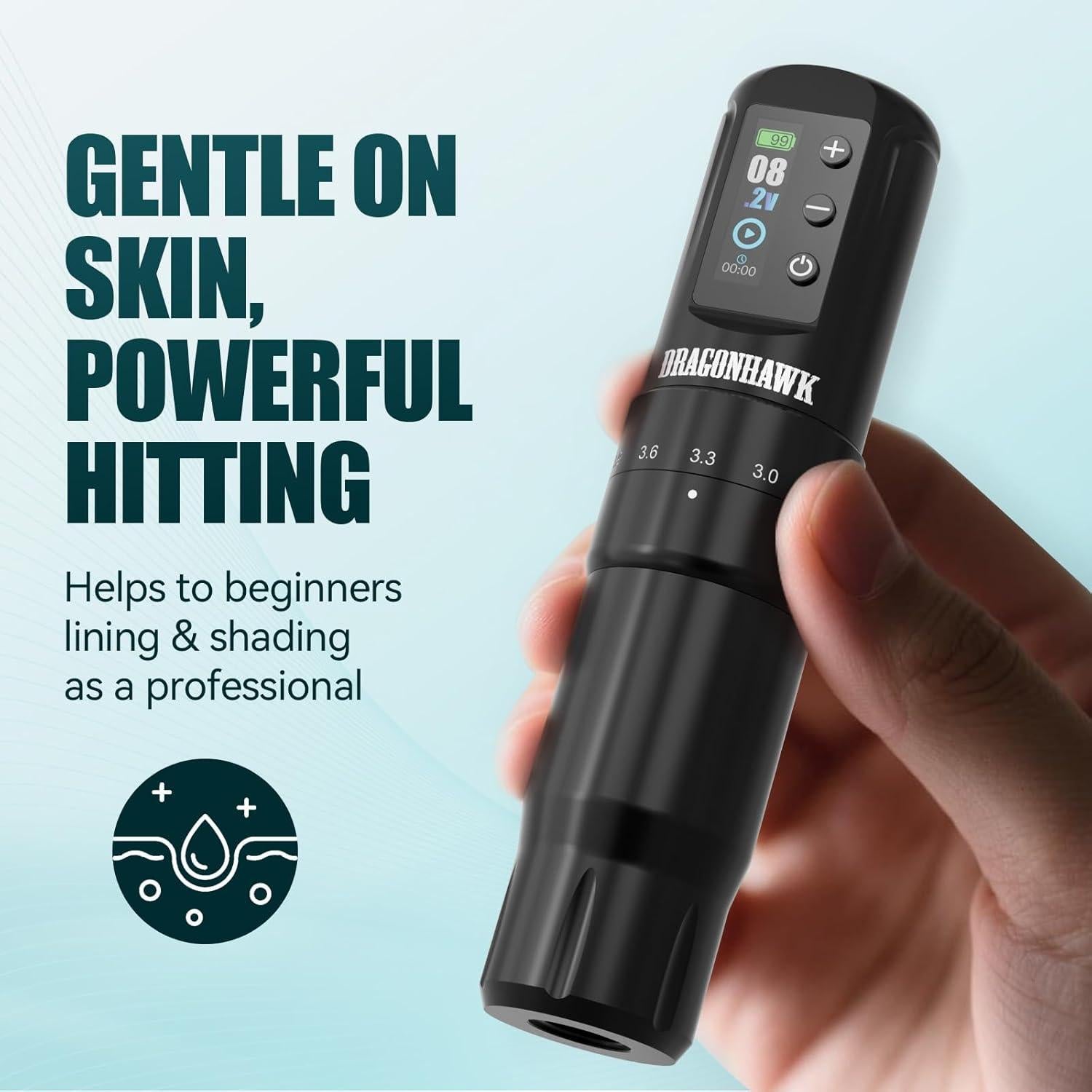 Máquina de Tatuaje Dragonhawk Atom2 Pro Sin Cable 7 Golpes