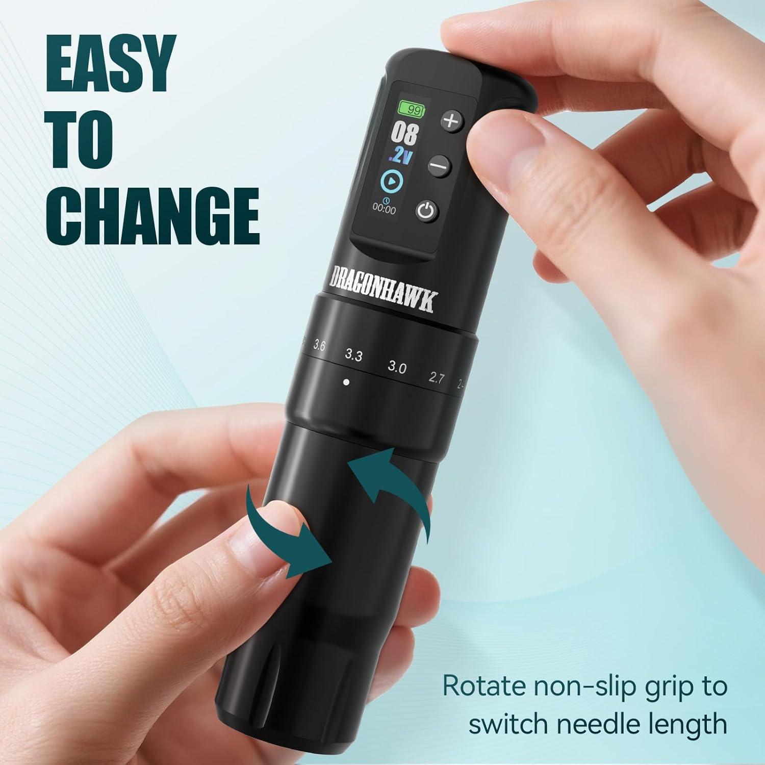 Máquina de Tatuaje Dragonhawk Atom2 Pro Sin Cable 7 Golpes