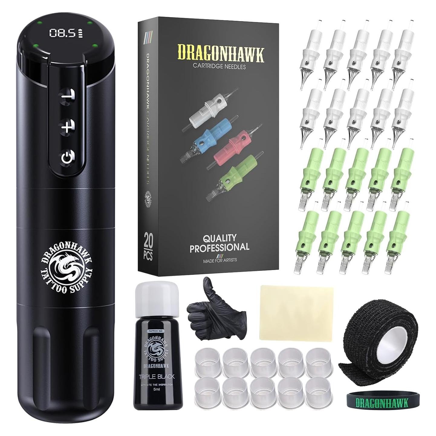 Kit de Máquina de Tatuaje Inalámbrica Dragonhawk X2 para Principiantes