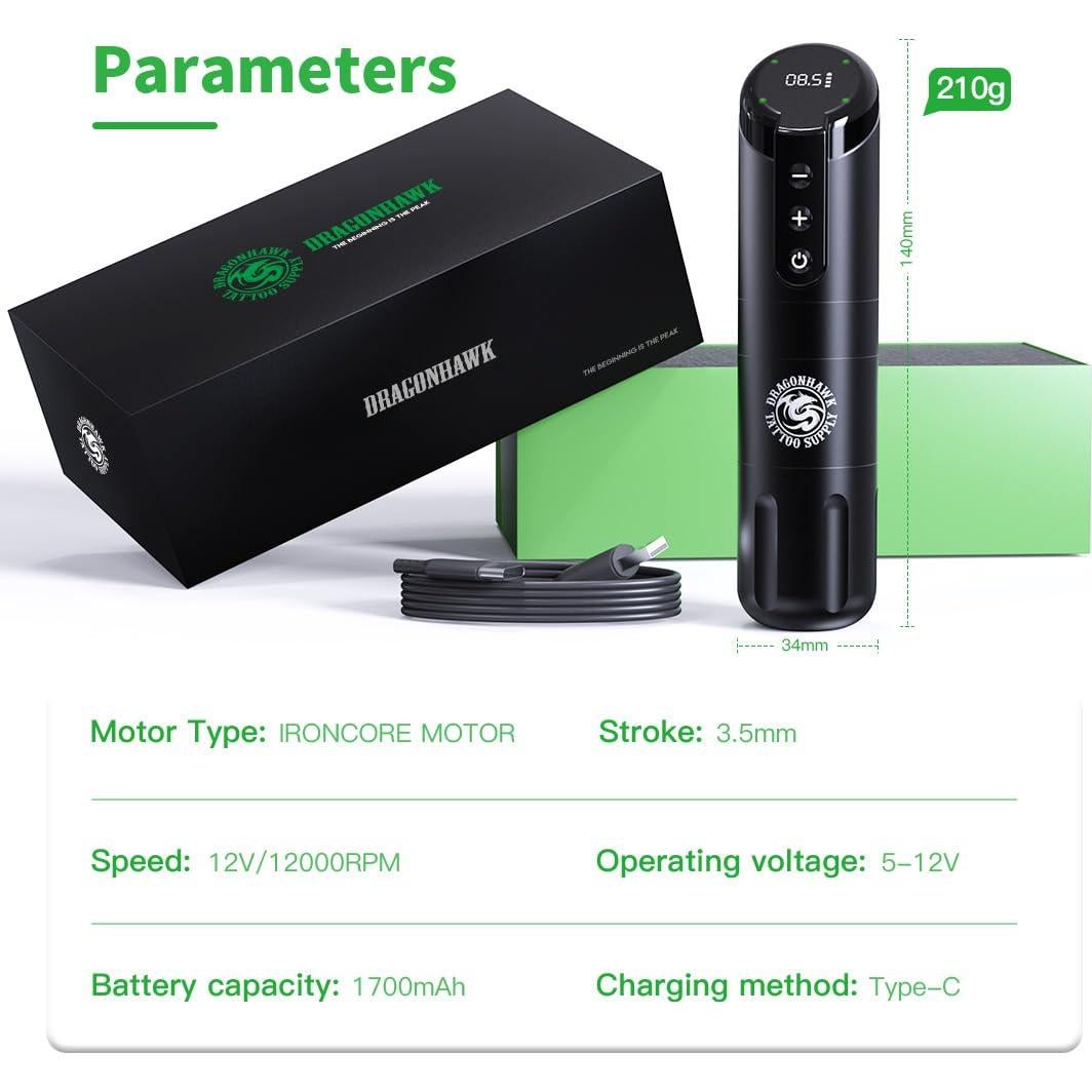 Kit de Máquina de Tatuaje Inalámbrica Dragonhawk X2 para Principiantes