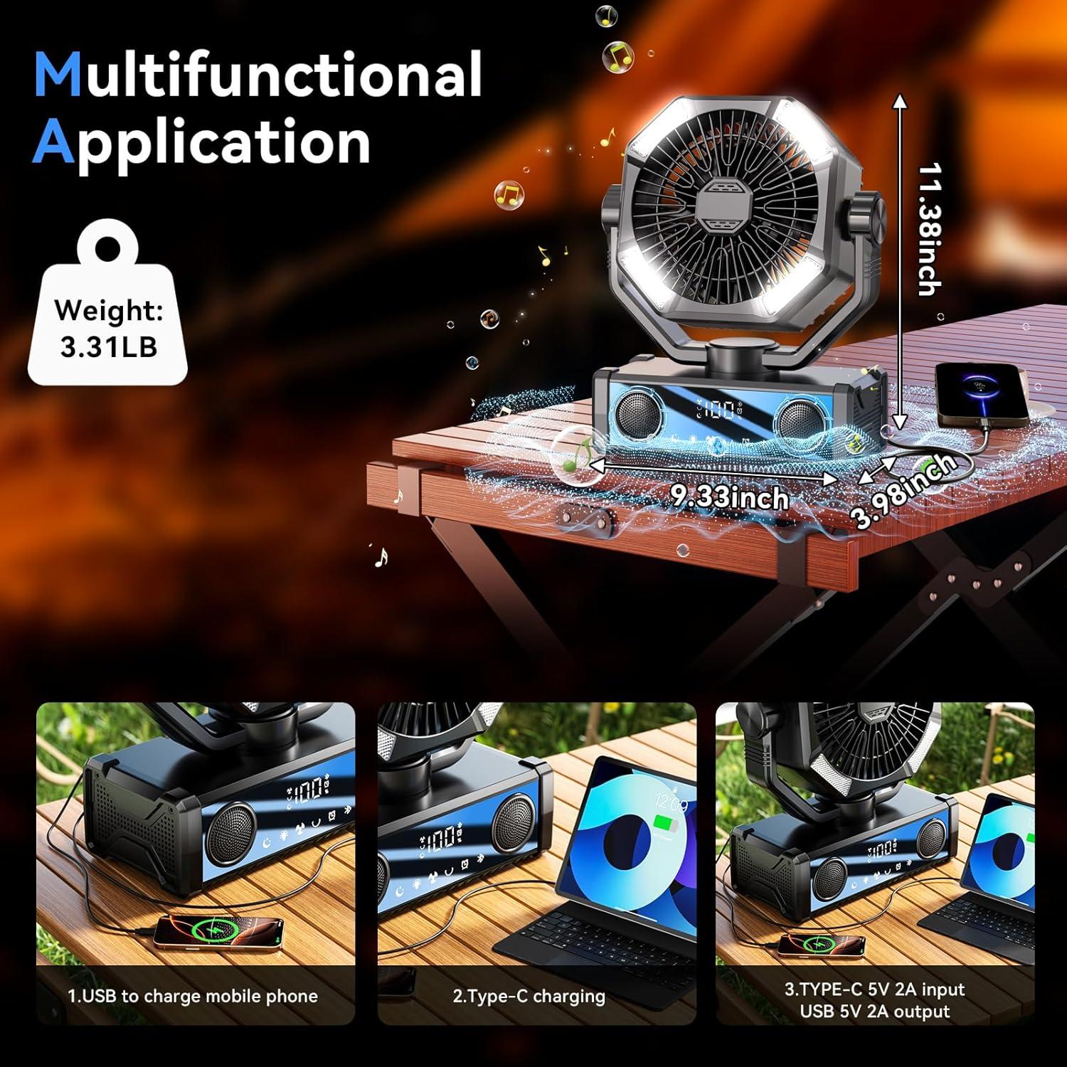 Ventilador portátil recargable YUROGLIEW 25000mAh con altavoz Bluetooth