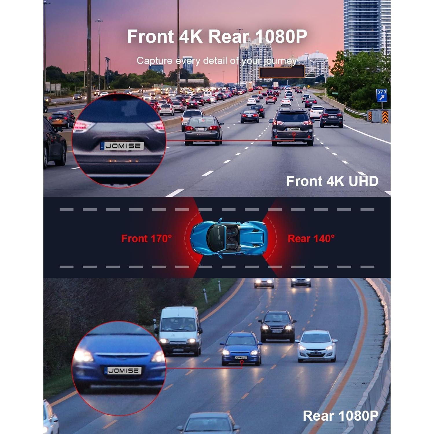 Cámara Dash JOMISE J6 4K Doble, Pantalla Táctil 3.16", GPS