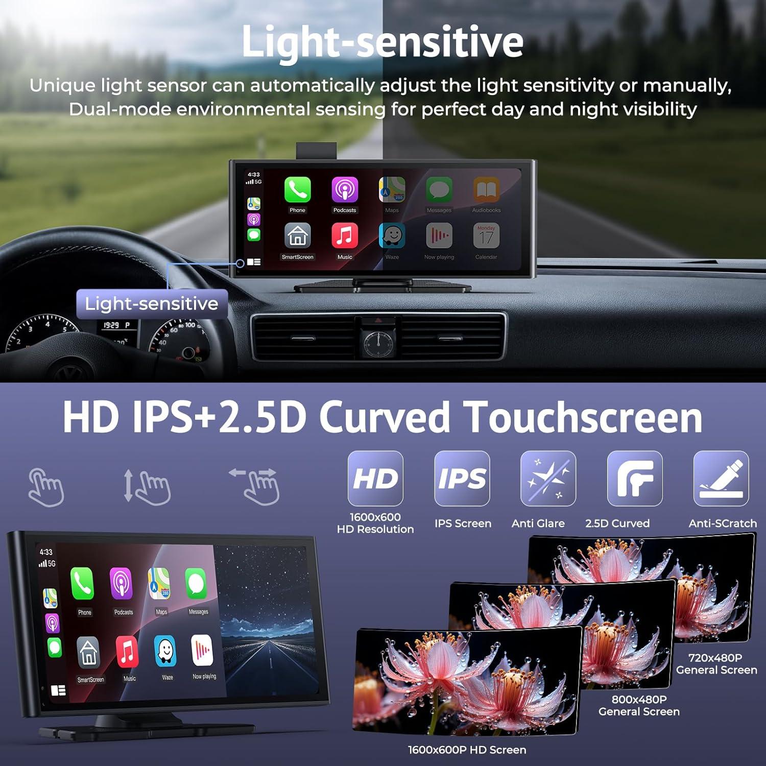 Pantalla Carplay Wonsidary 10.26" HD Táctil con Cámara 4K