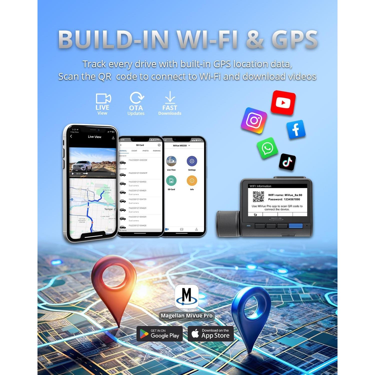 Cámara Dash 4K Magellan Mivue DR50 con GPS y Wi-Fi